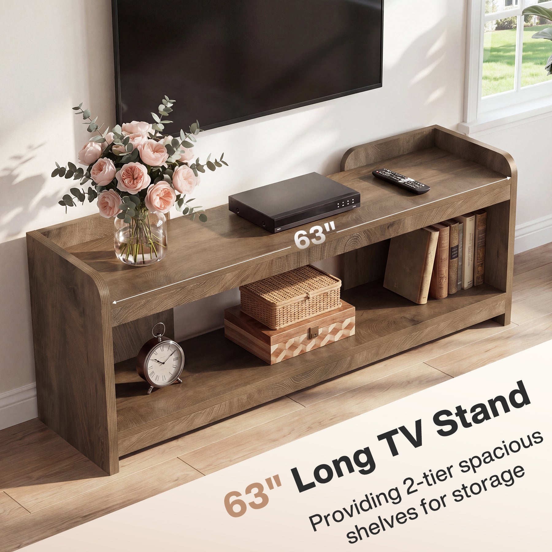 63" TV Stand for TVs Up to 70", Entertainment Center with 2-Tier Storage for Living Room