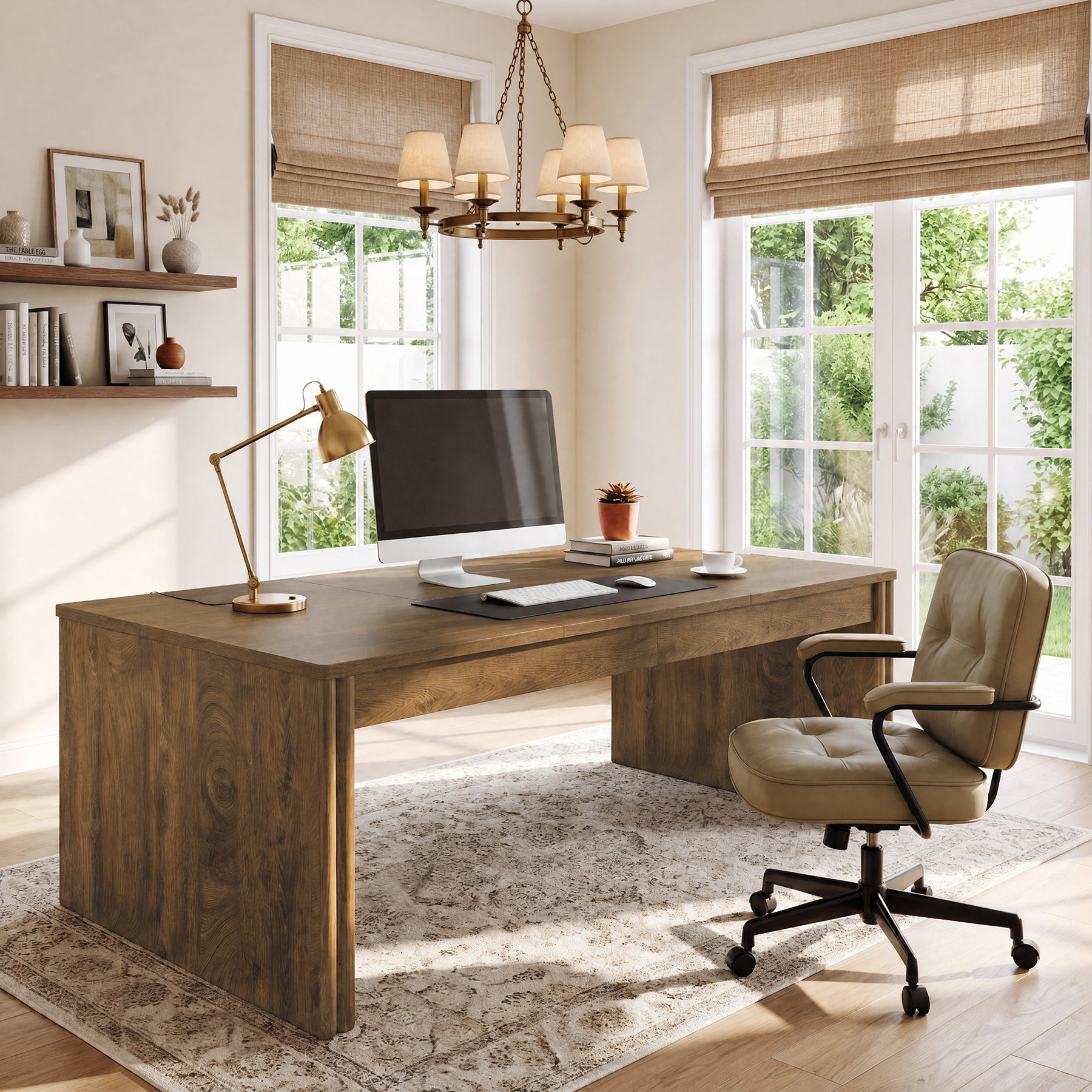79" Executive Desk, Farmhouse Computer Desk with Wide Tabletop for Home Office