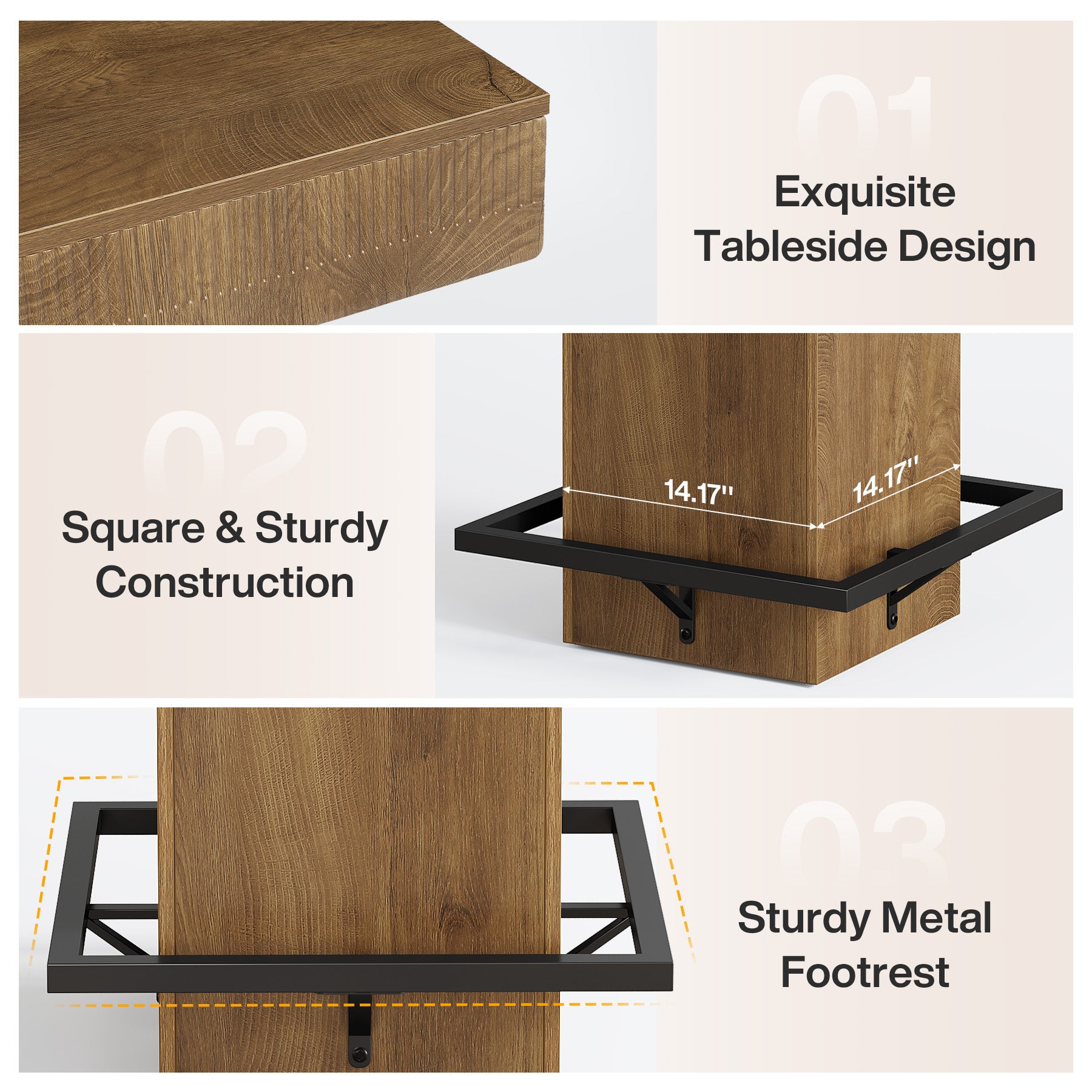 Square Bar Table, Industrial Bistro Pub Table with Metal Footrest