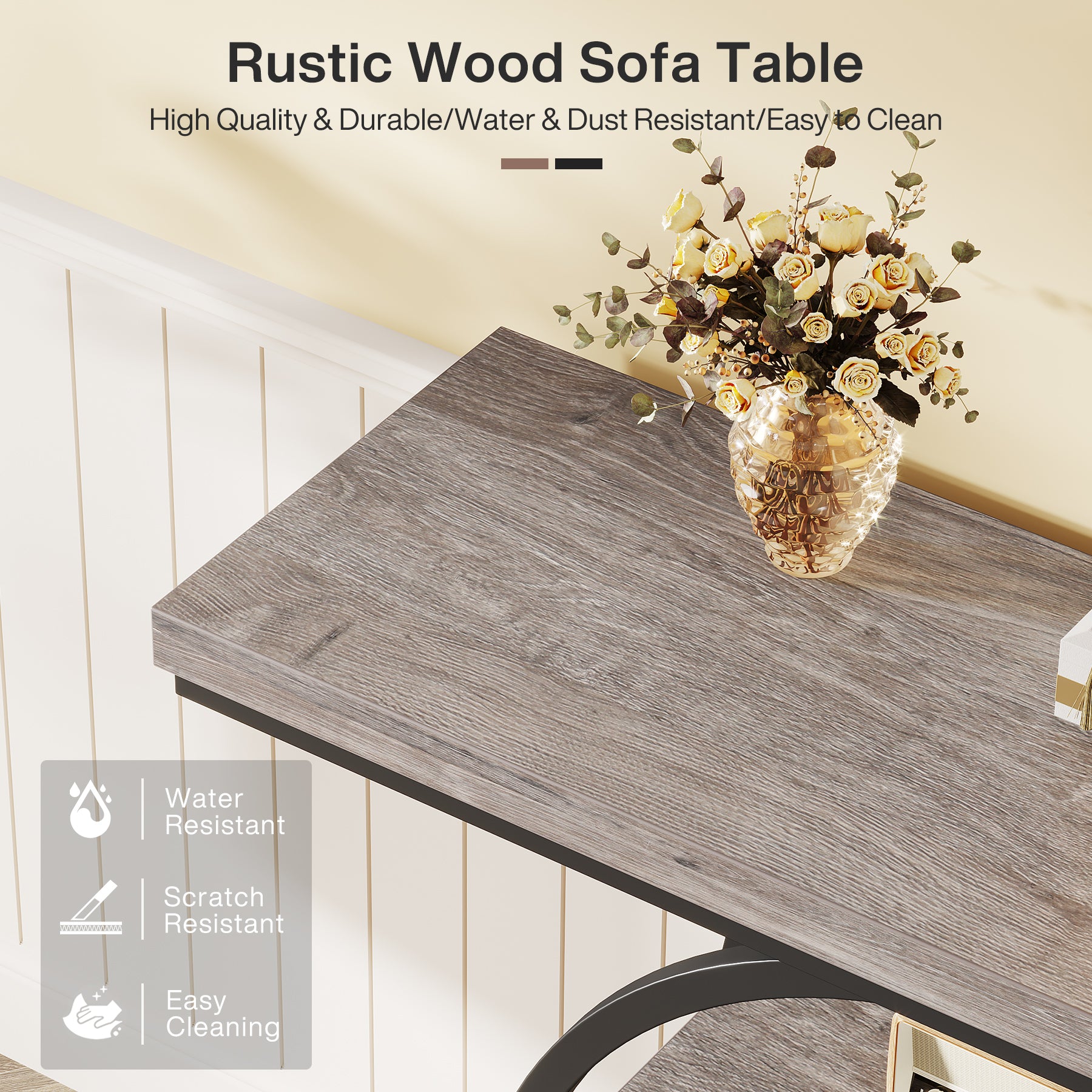 41.3" Console Table, Industrial 4-Tier Sofa Table Entryway Table with Circle Base