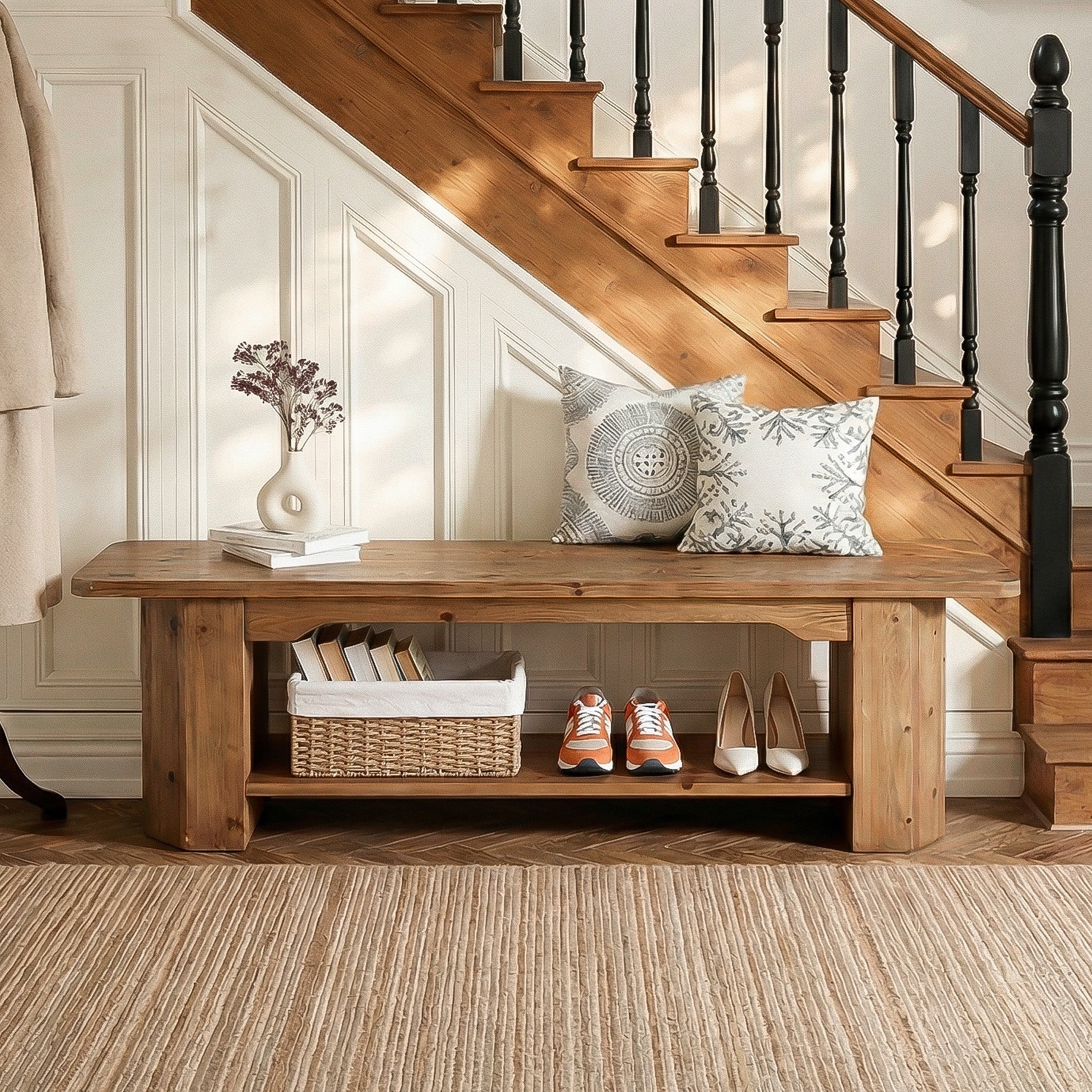 Tribesigns 63" Solid Wood Entryway Bench, Long Shoe Bench for Hallway