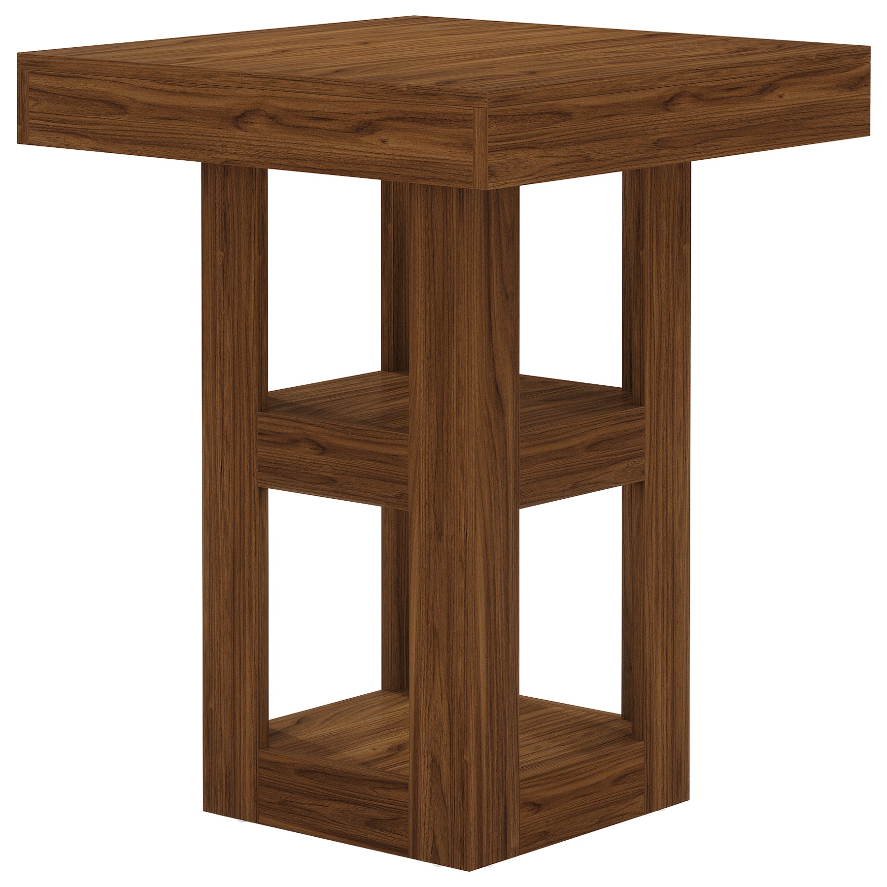 31.5" Square Kitchen Island with 3-Tier Storage, Wooden Home Bar Table