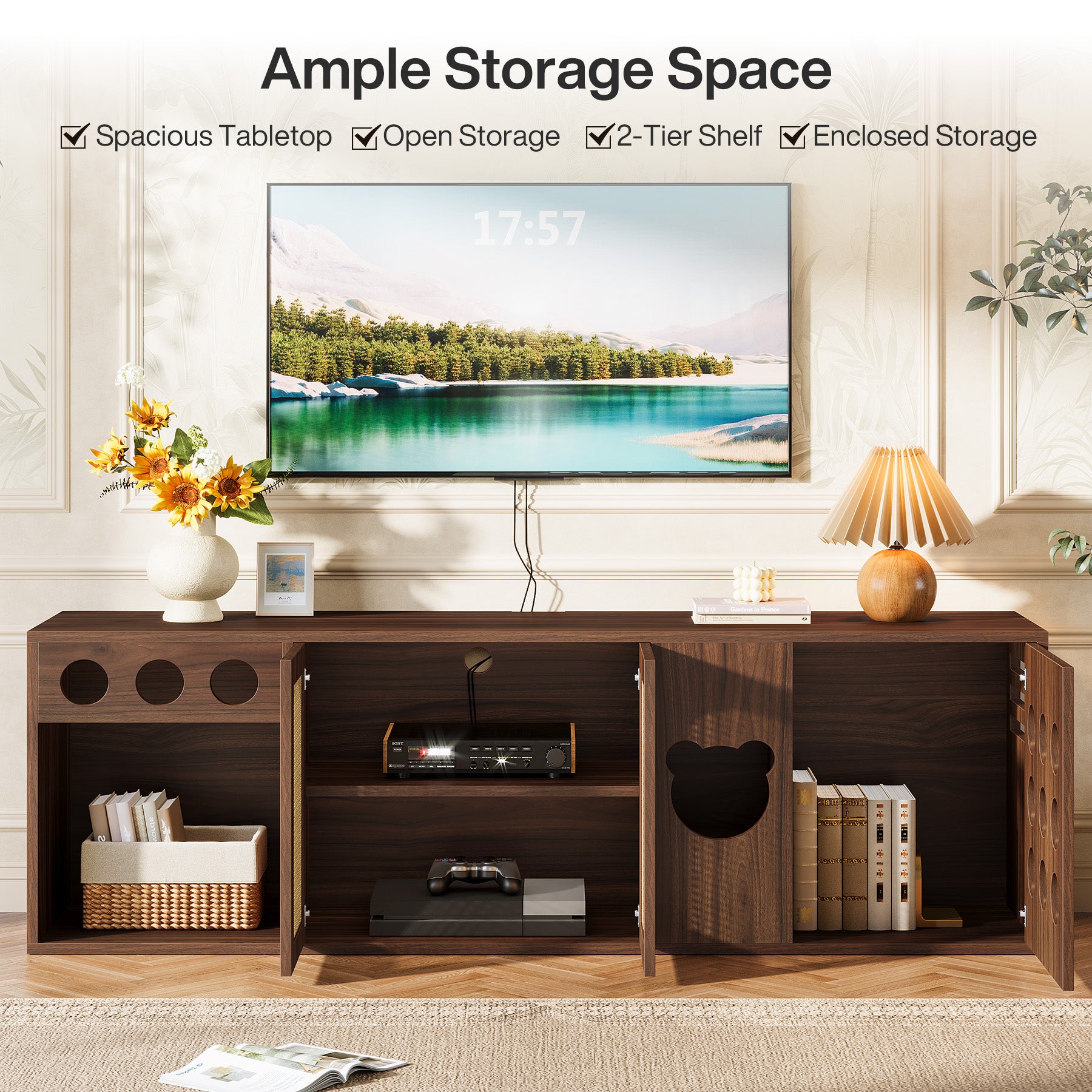 70.9" TV Stand, Extra Large Console Cabinet Entertainment Center