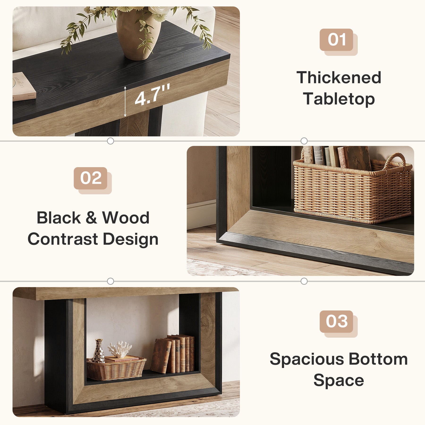 63" Console Table with U-Shaped Base, 2-Tier Narrow Sofa Table for Entryway