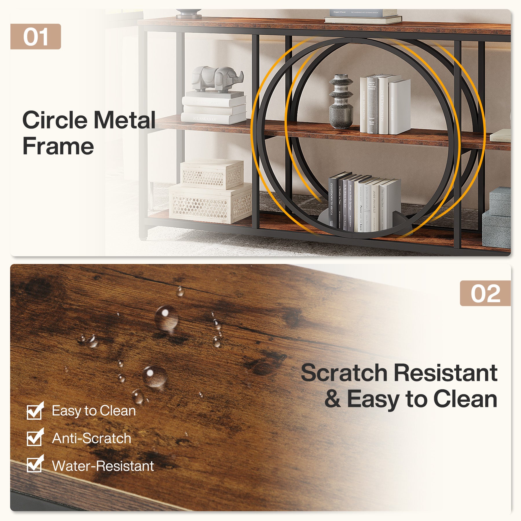 70.9" Console Table, Narrow Sofa Table with 3 Tier Storage Shelves