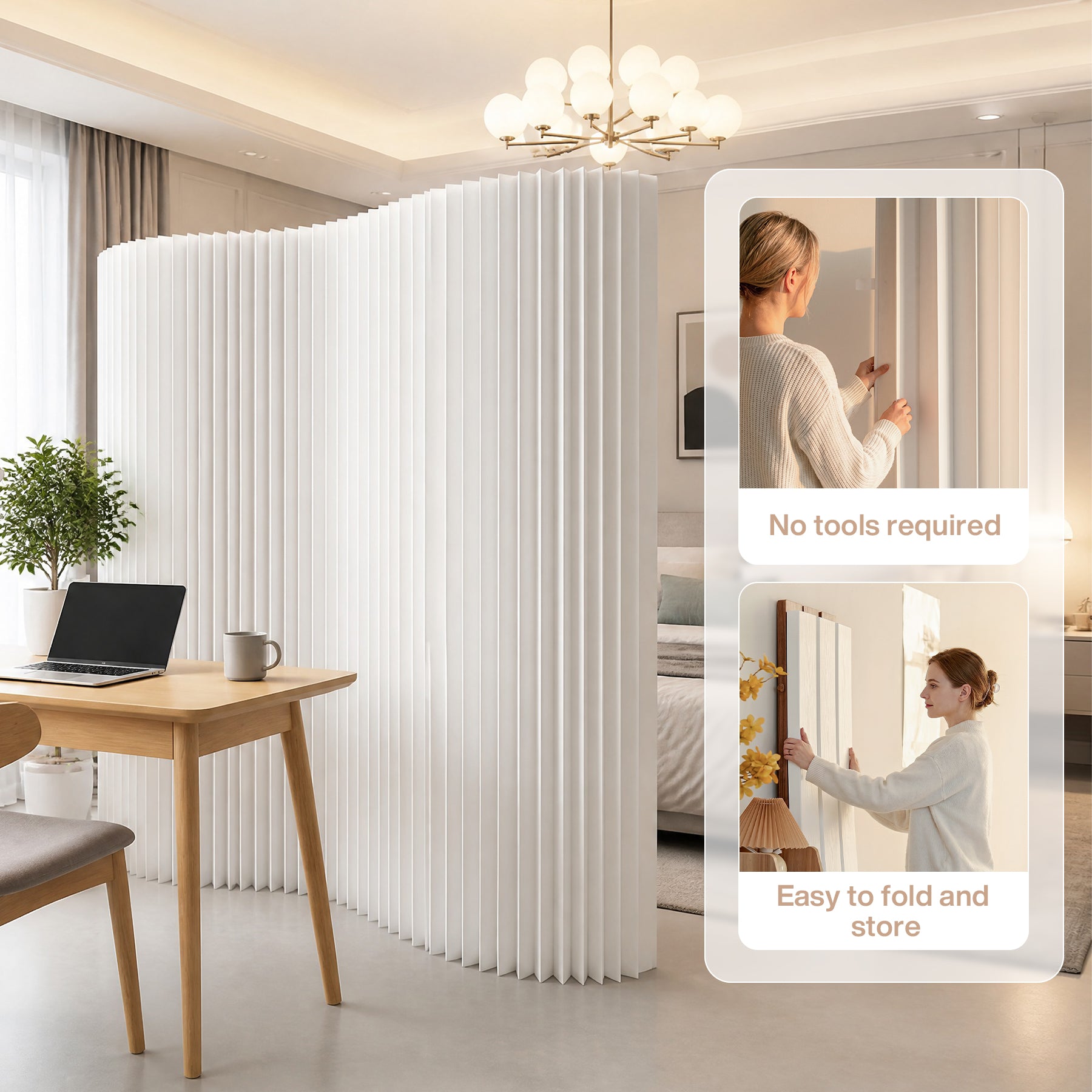 Folding Paper Room Divider, Expandable Freestanding Partition Wall for Home & Office