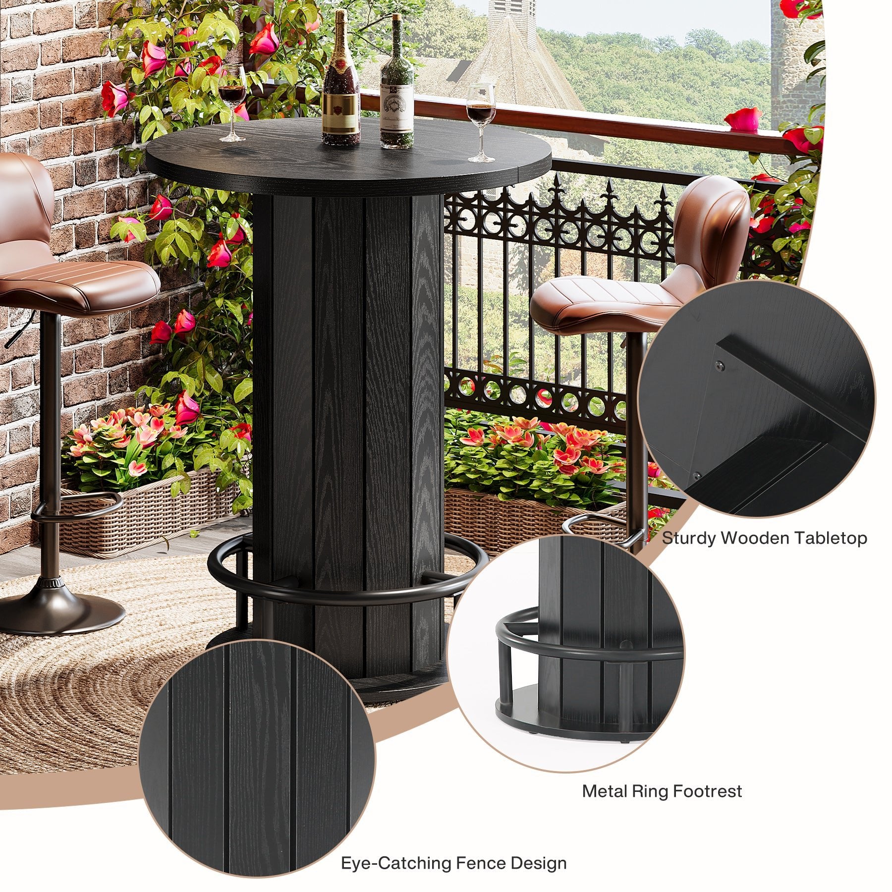31" Bar Table, Round Bistro Pub Table with Footrest for Dining Coffee Cocktail(Only Table)