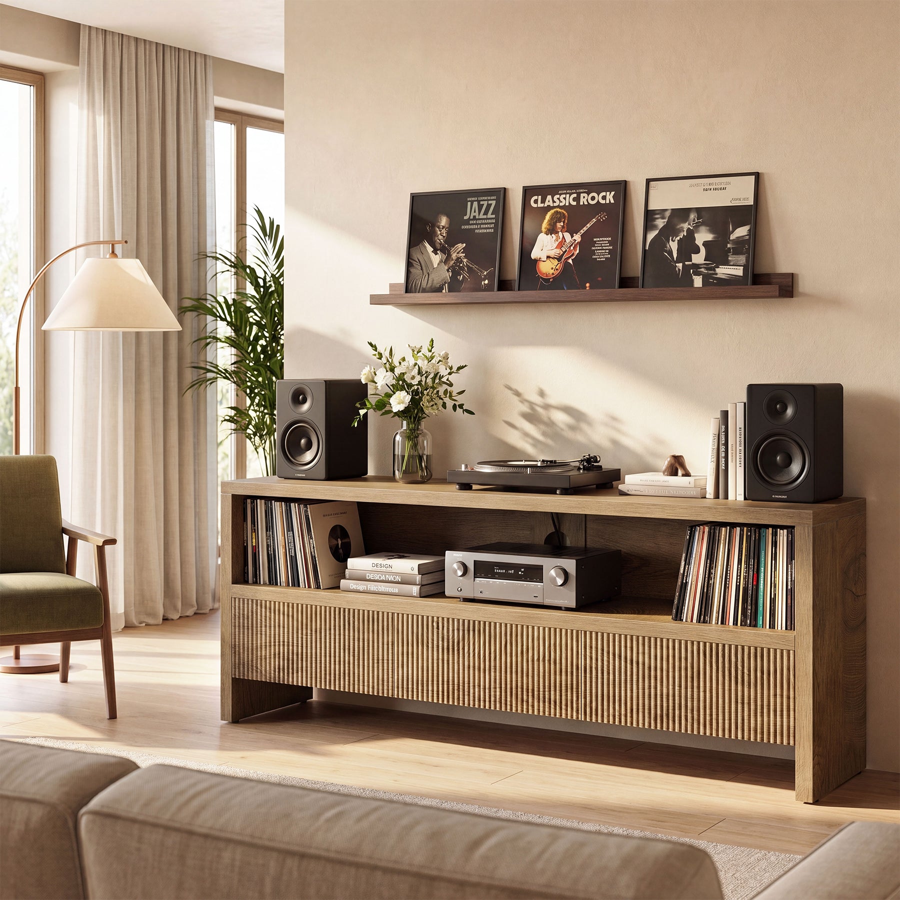 Tribesigns 63-Inch TV Stand with 3 Drawers and Open Shelves, Farmhouse Media Console for Living Room