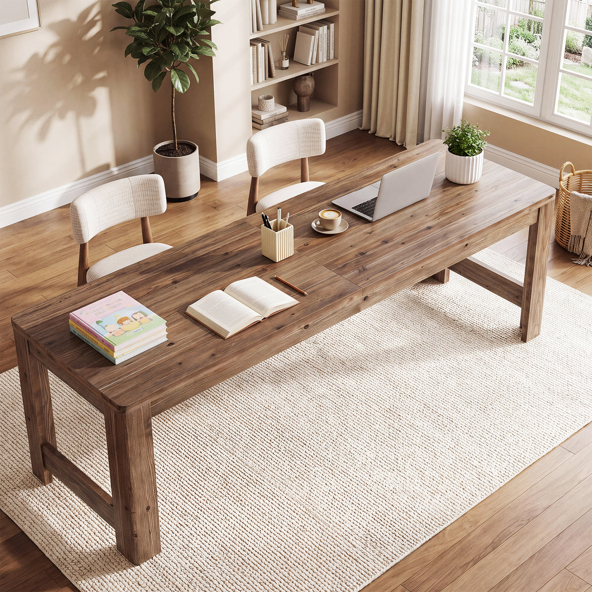 79" Farmhouse Solid Wood Two Person Desk, Long Computer Desk for 2, Writing Table