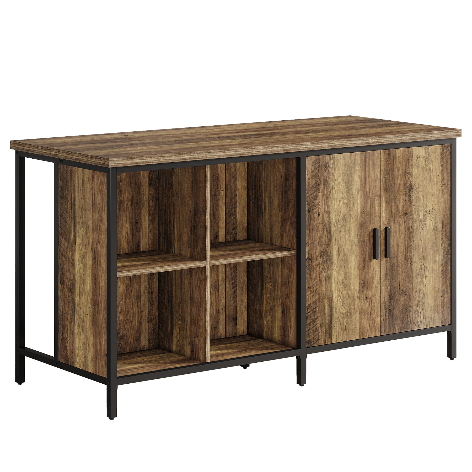 63" Bar Table, Counter Height Pub Table Bar Cabinet with 2-Tier Storage Shelves