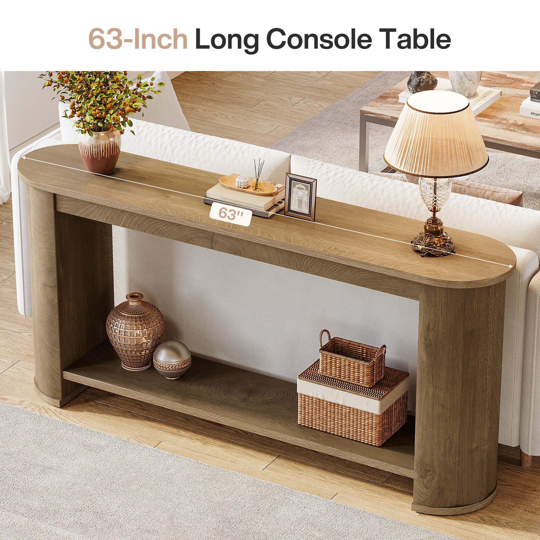 63" Entryway Console Table with Storage Shelf, Farmhouse Sofa Table for Living Room, Foyer, Hallway