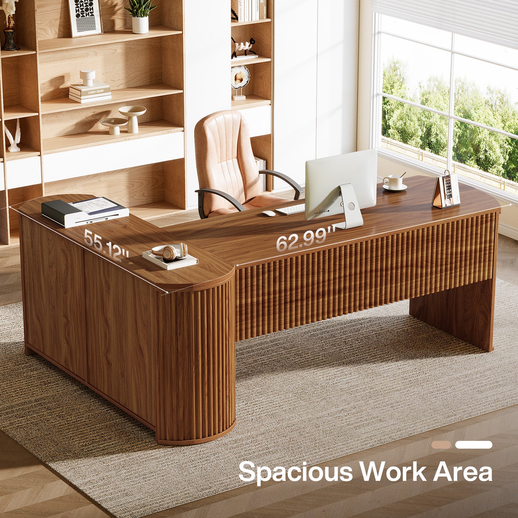 79" L-Shaped Executive Desk, Large Computer Desk with File Drawers