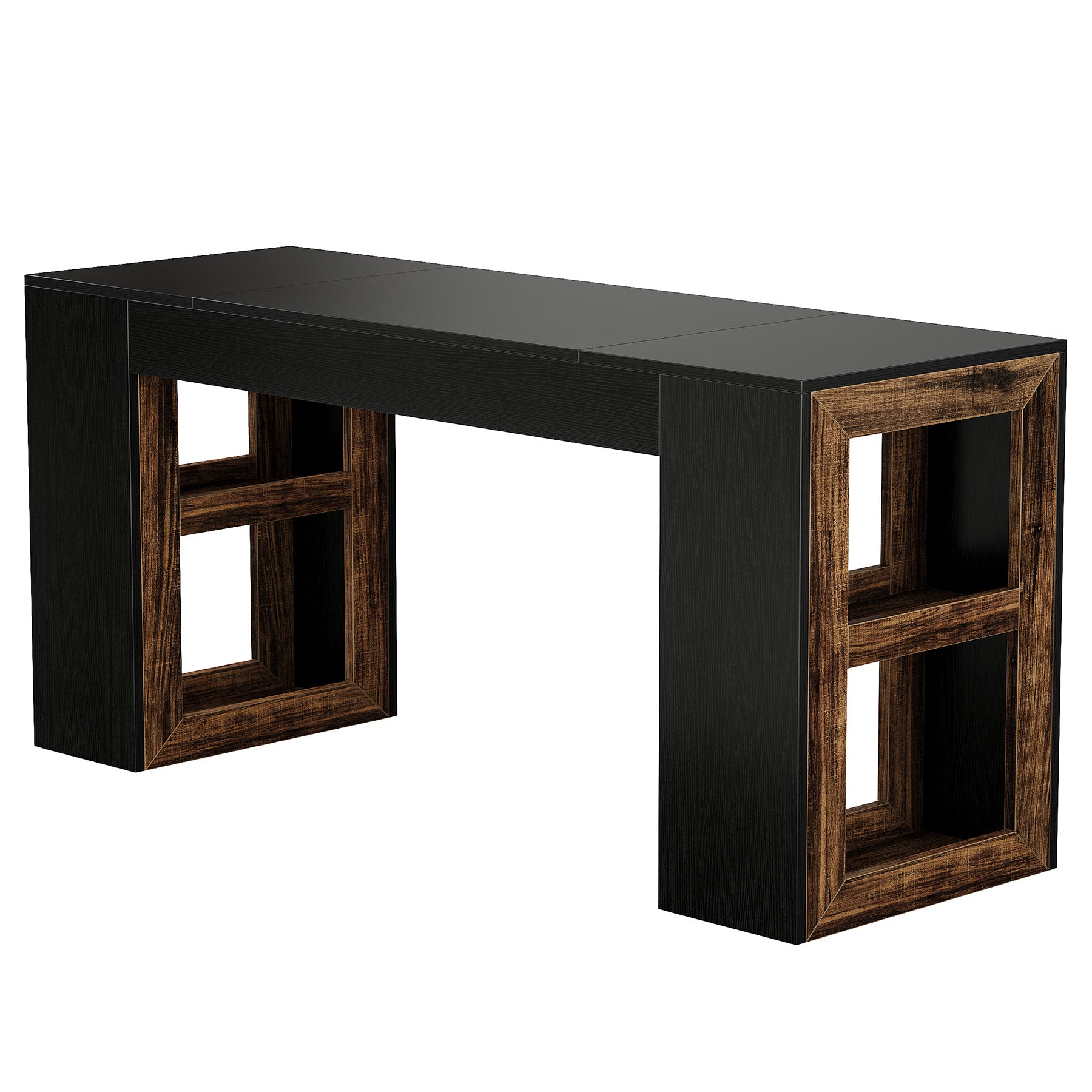 63" Counter Height Bar Table with Storage Shelves, Industrial Pub Table for Kitchen, Dining Room & Home Bar