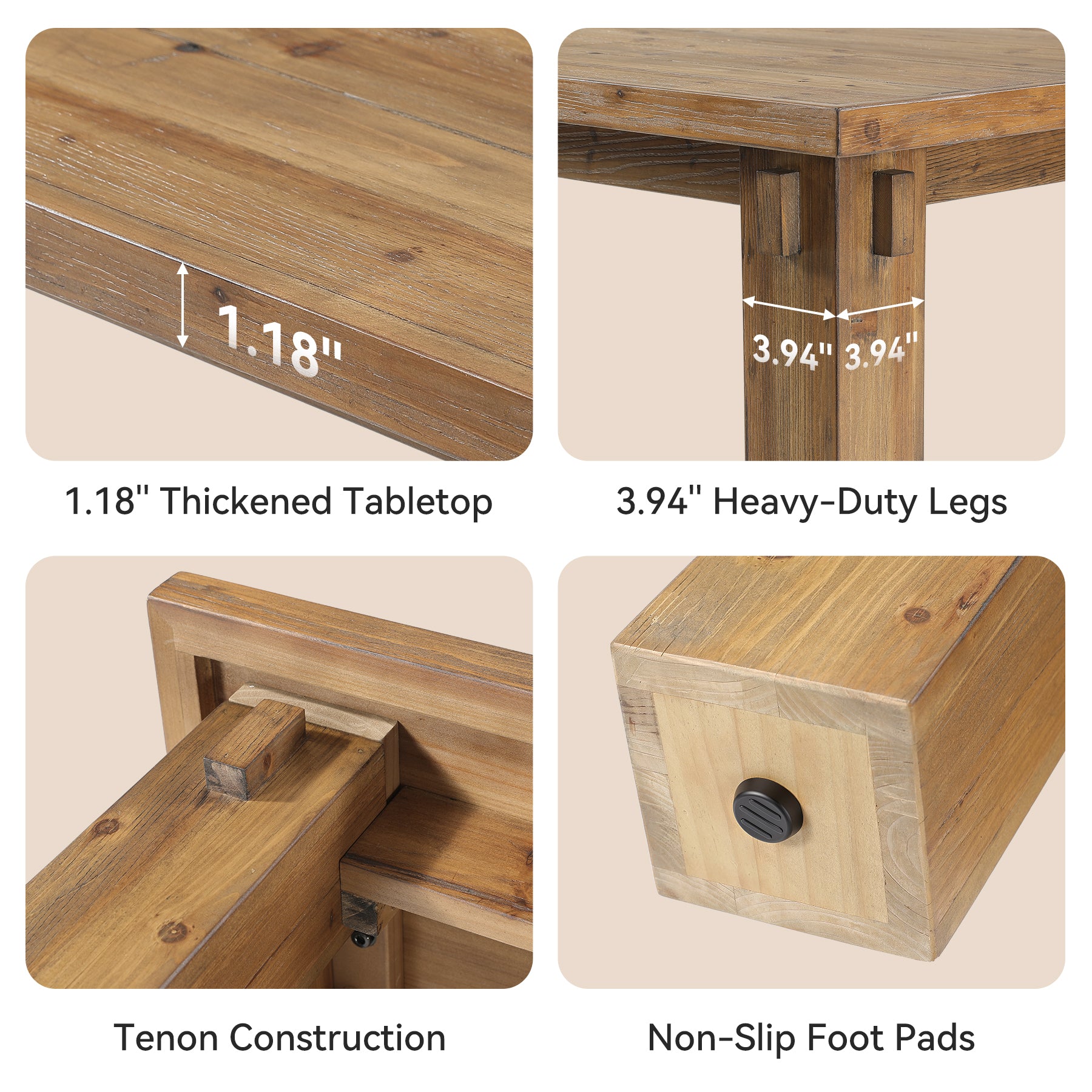 63" Solid Wood Dining Table for 4-6, Rectangular Kitchen Table with Sturdy Legs