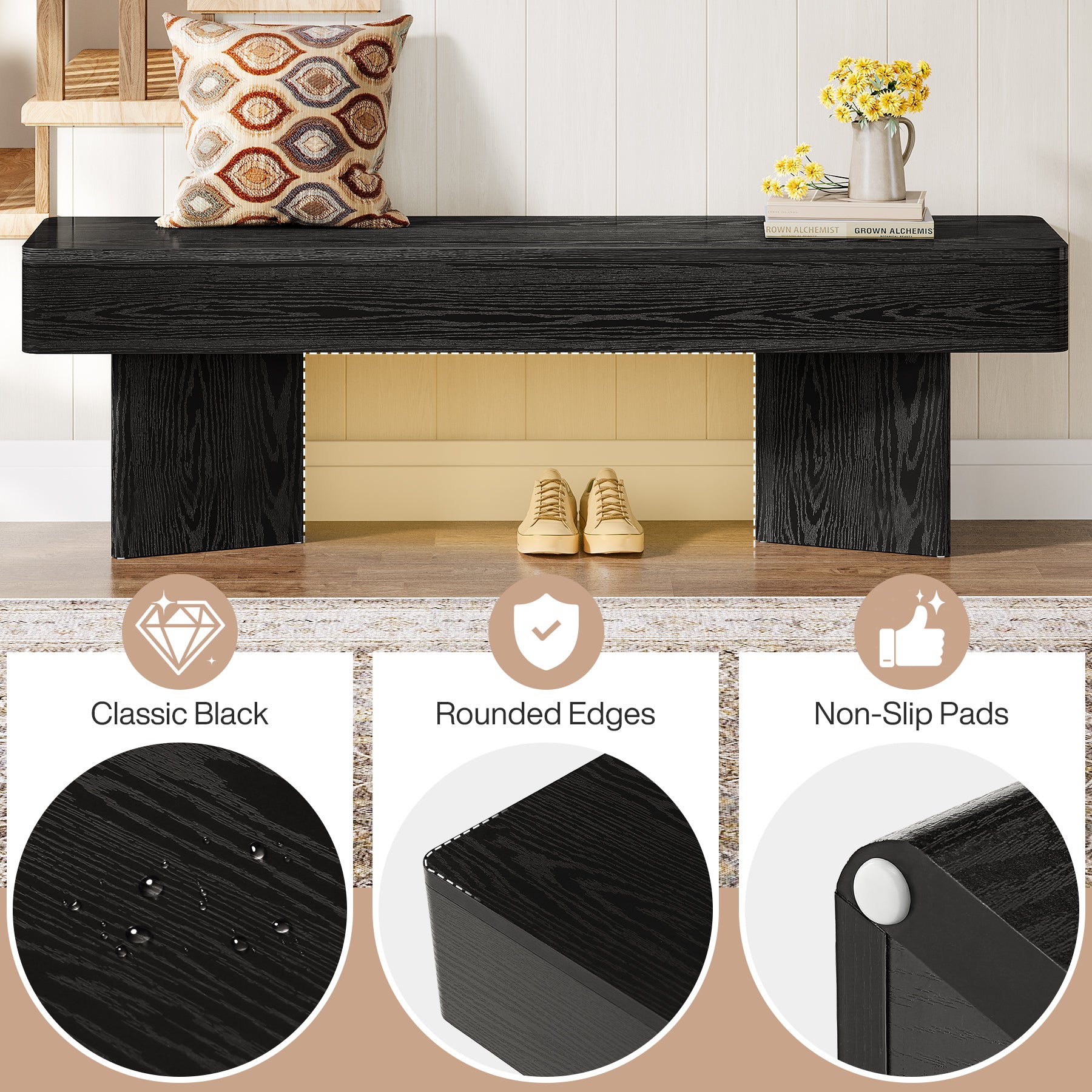 47.24" Entryway Bench, Modern Shoe Bench with Sturdy Bases