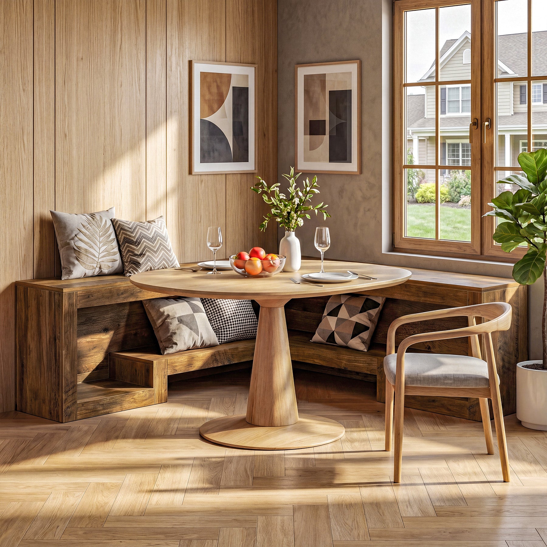 55“ L-Shaped Corner Bench, wooden Breakfast Nook Bench With Storage For Entryway
