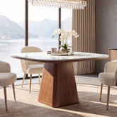 35.4" Square Sintered Stone Dining Table, Small Kitchen Table with Solid Wood Base 3