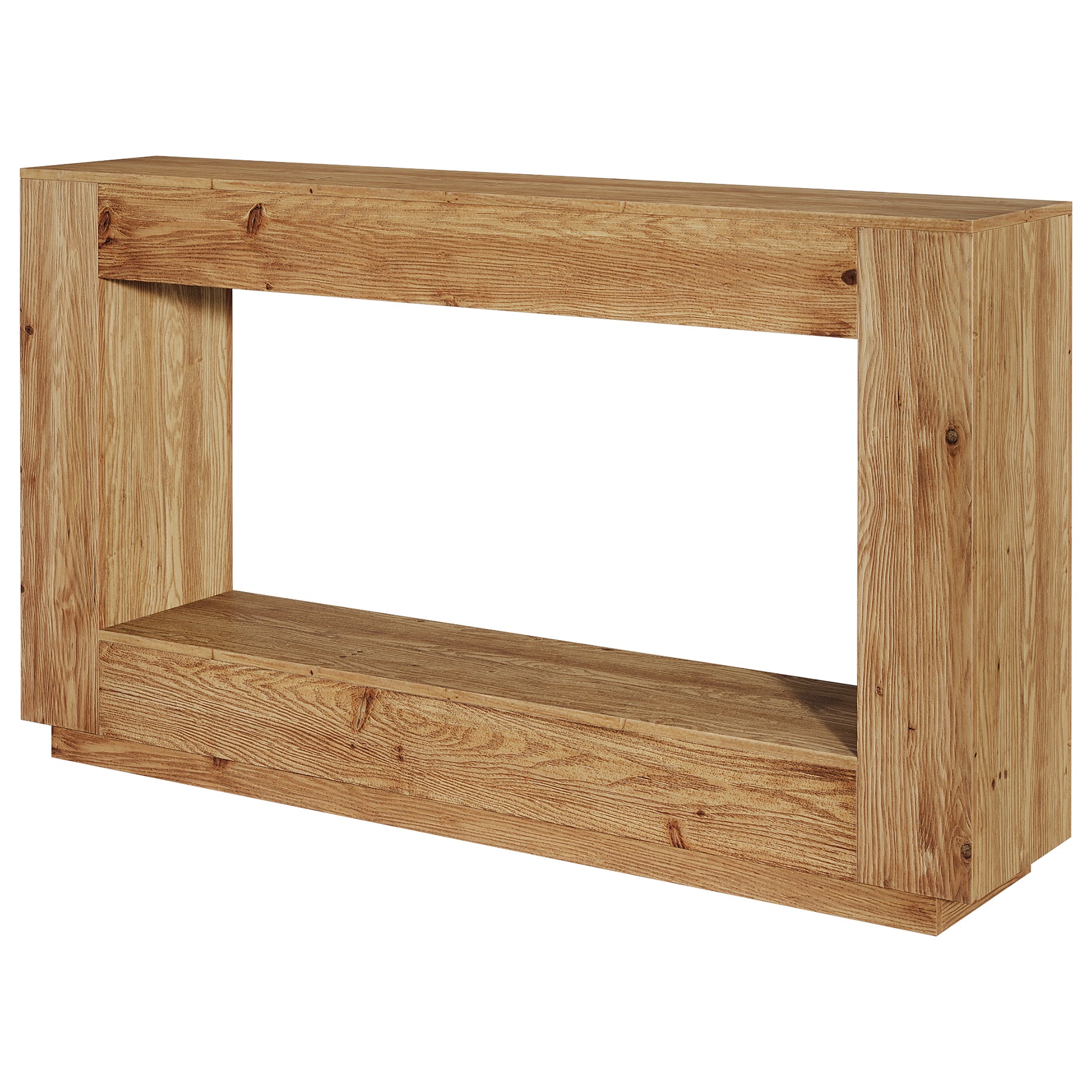 59" Solid Wood Console Table with 2-Tier Shelf, Modern Rustic Entryway Sofa Table for Hallway or Living Room