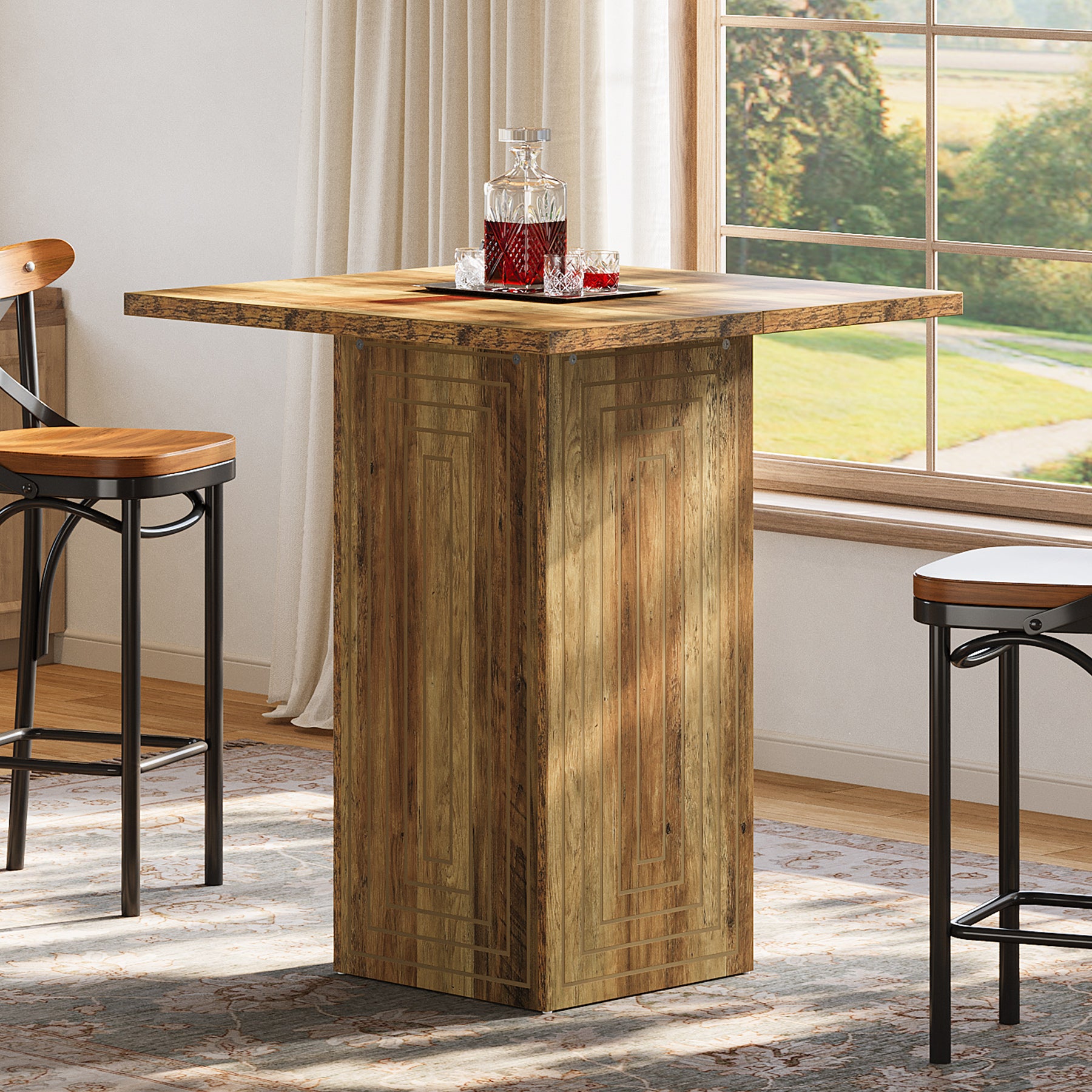 Square Bar Table, 31" Home Bar Unit Pub Table with Geometric Texture