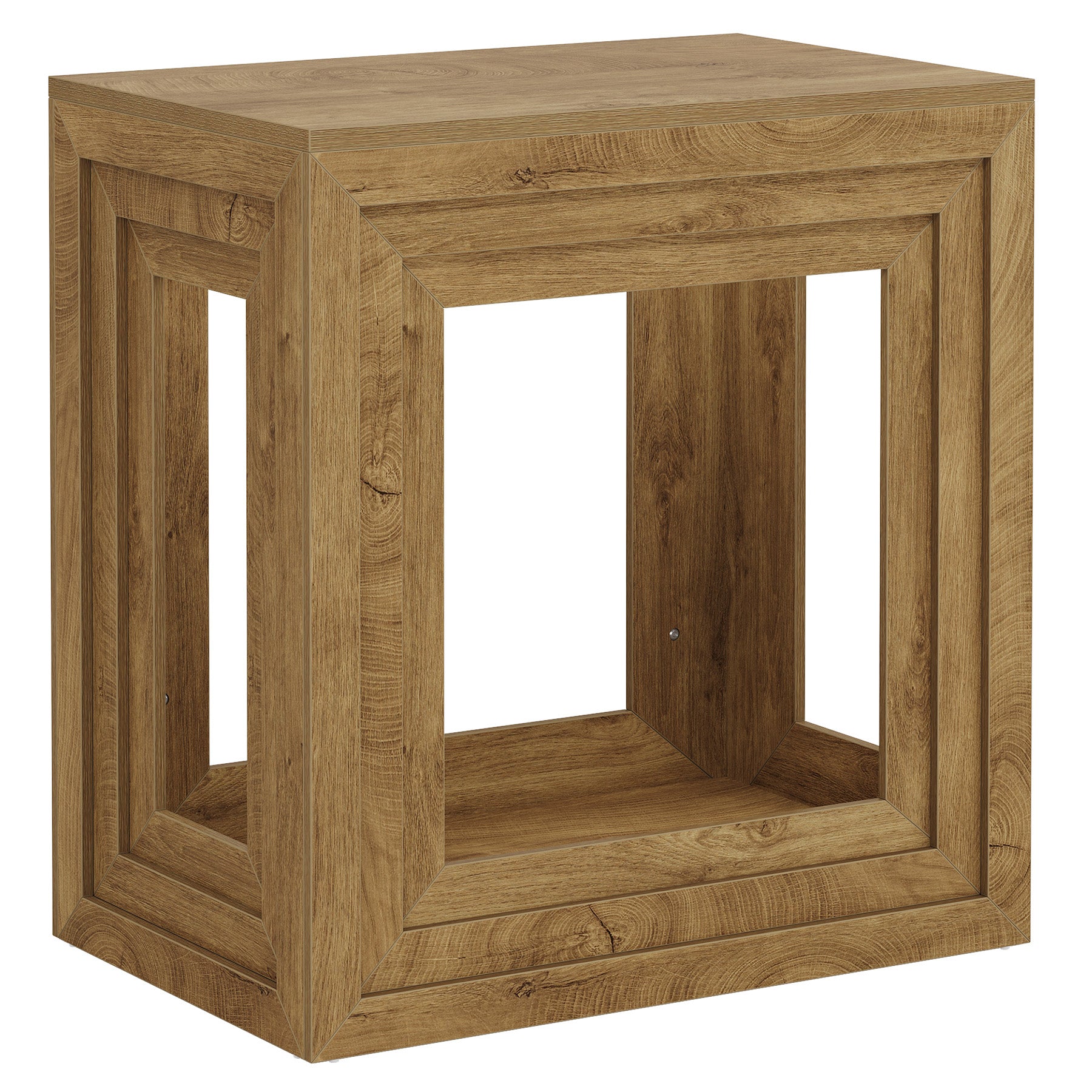 24” Square End Table, Farmhouse Side Table with 2-Tier Storage
