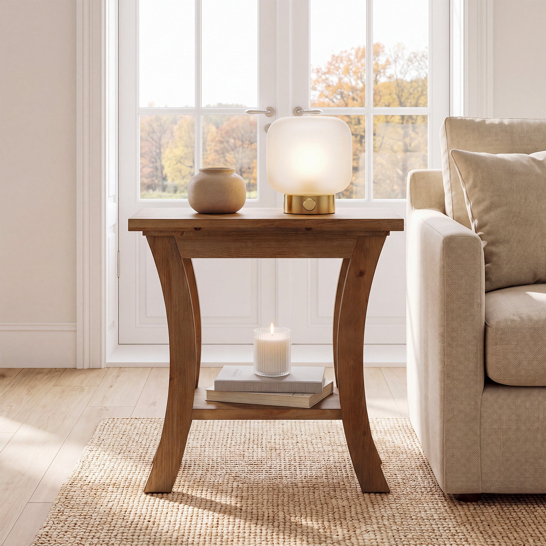 Tribesigns 23.6-Inch Solid Wood Side Table with Lower Shelf, Farmhouse End Table for Living Room