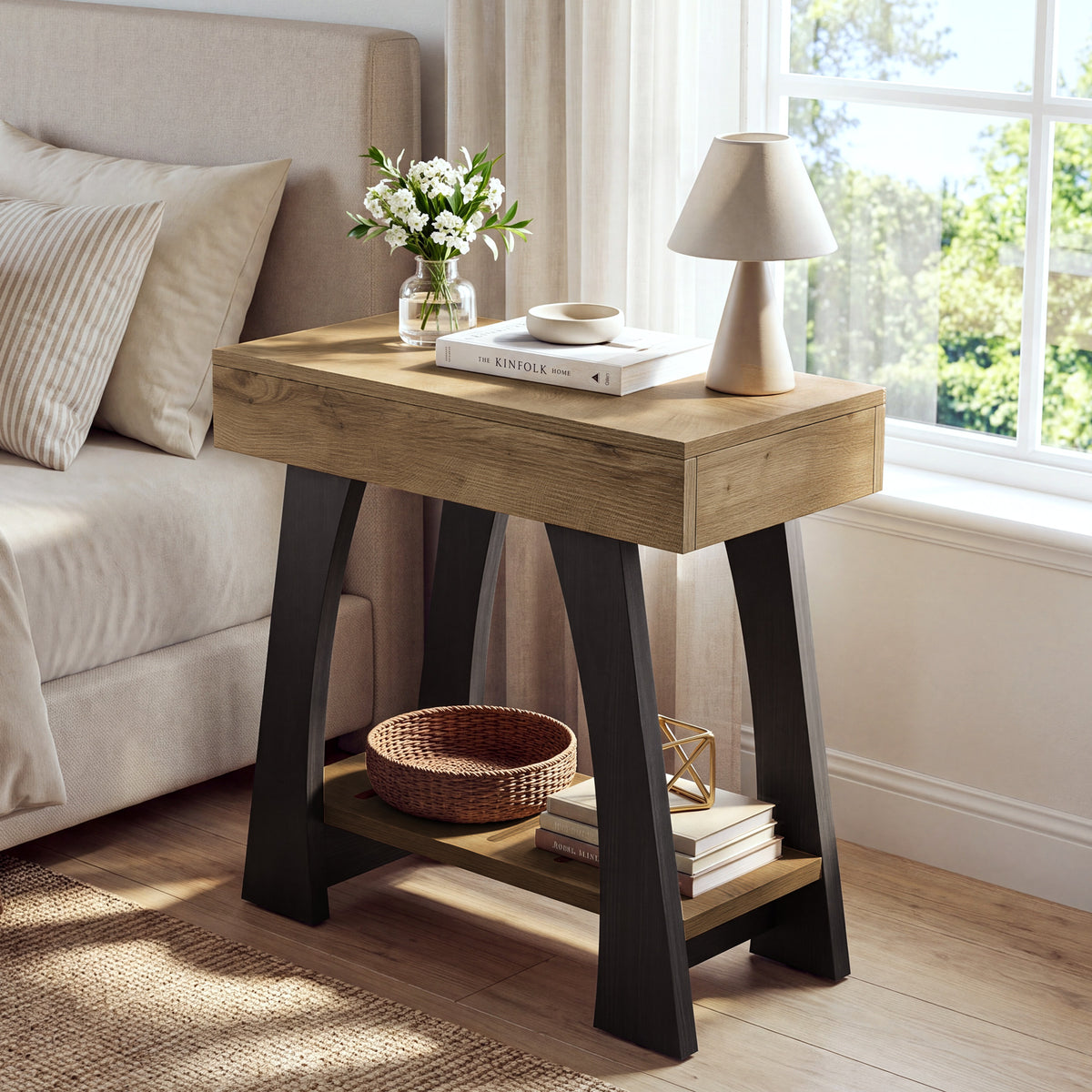 2-Tier Narrow Side Table, Slim End Table for Small Spaces, Living Room