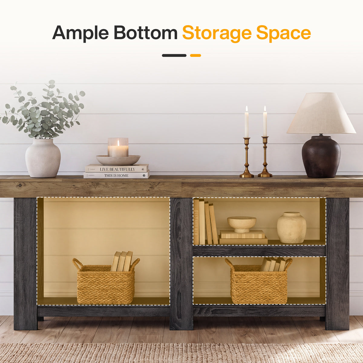 78.75" Console Table, Farmhouse Entryway Sofa Table with Muti-tier Open Shelf