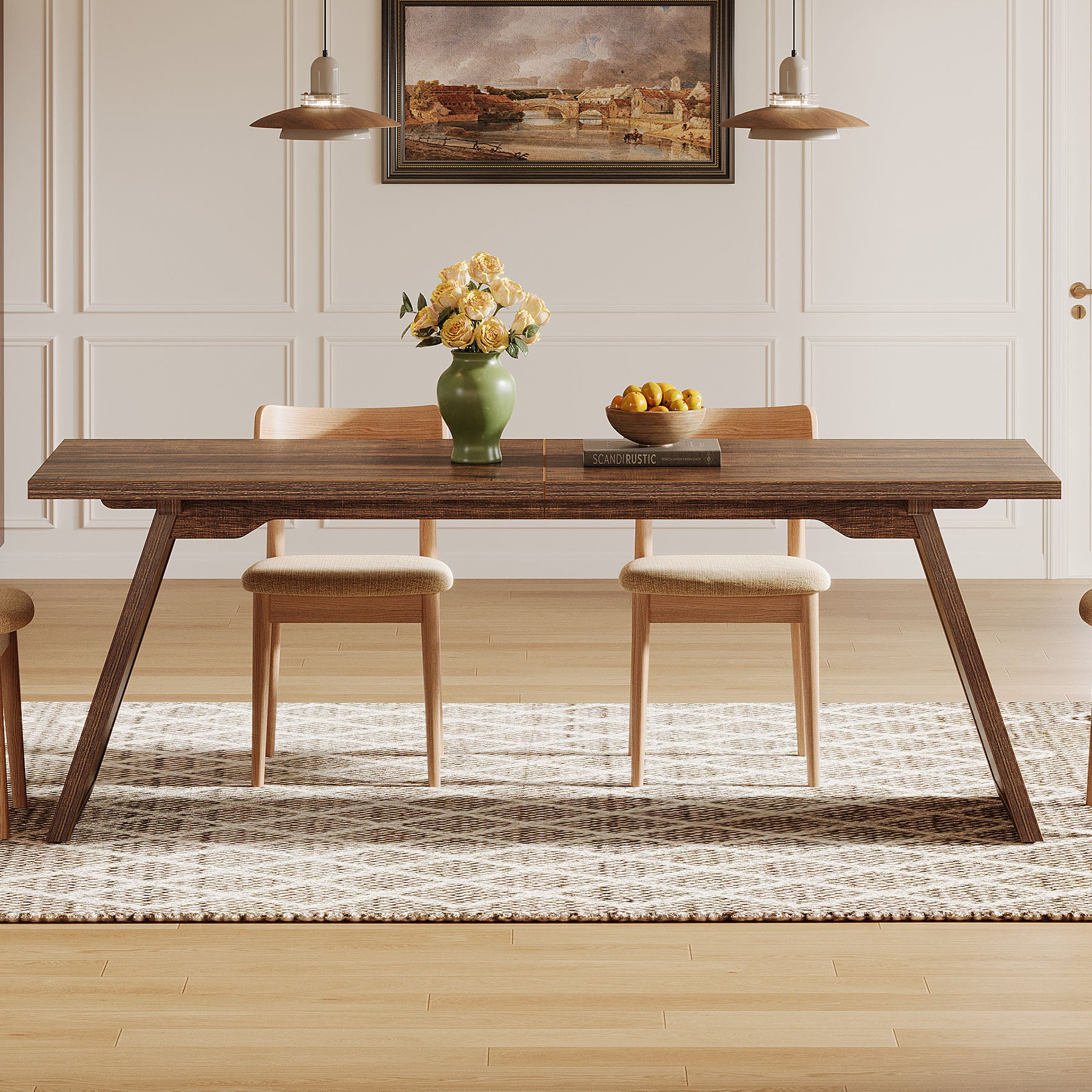 Rectangular Dining Table for 6-8 People, 70.87" Farmhouse Kitchen Table