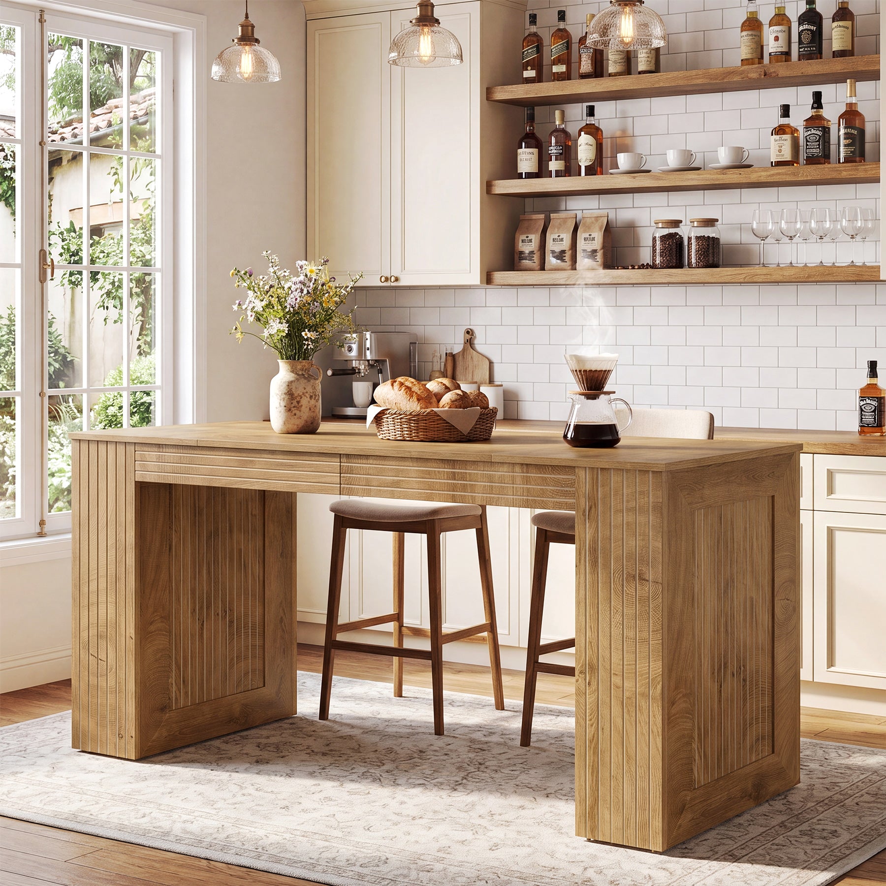 Tribesigns 62.99-Inch Counter Height Pub Table with Strong Frame, Farmhouse Bar Table for Kitchen(Only Table)