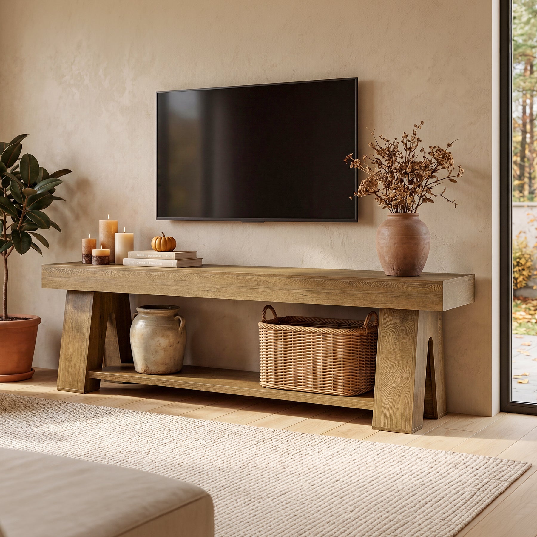 Tribesigns 63-Inch TV Stand for TVs up to 65 Inch, Wooden Media Console with Open Shelf