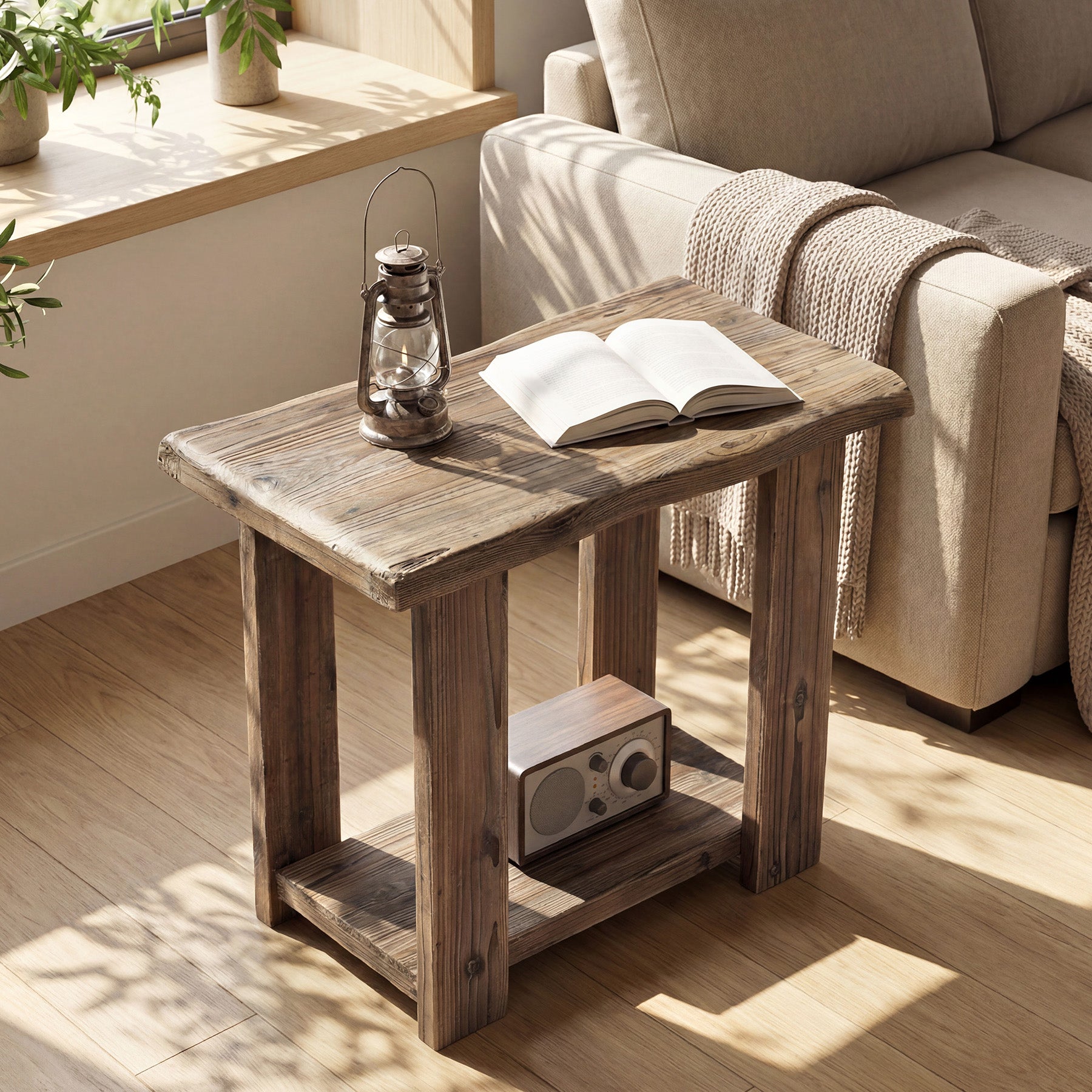 2-Tier Solid Wood End Table, Rectangle Side Table Nightstands for Living Room, Bedroom