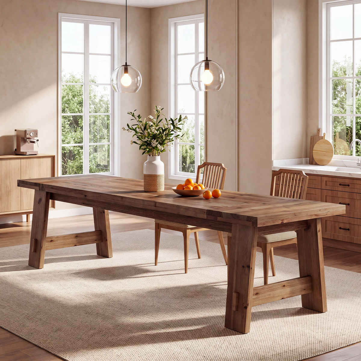 86.61" Solid Wood Dining Table, Rectangular Kitchen Table with A-Shaped Legs for 8-10