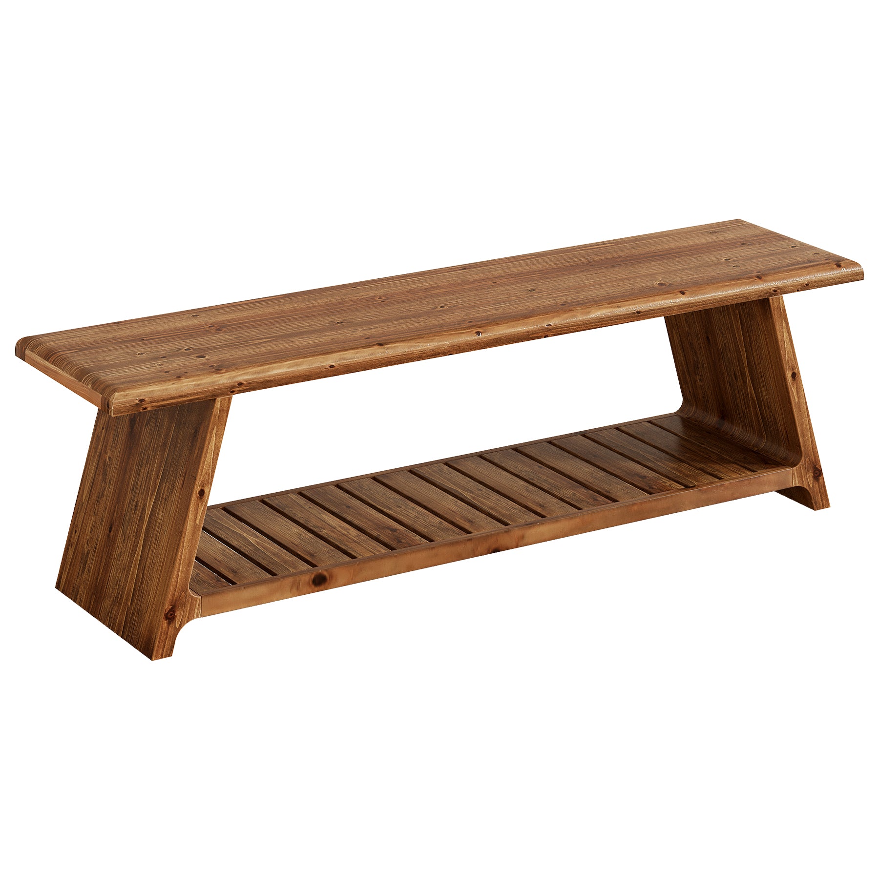 63" Solid Wood Shoe Bench, 2-Tier Entryway Bench - Thumbnail 3
