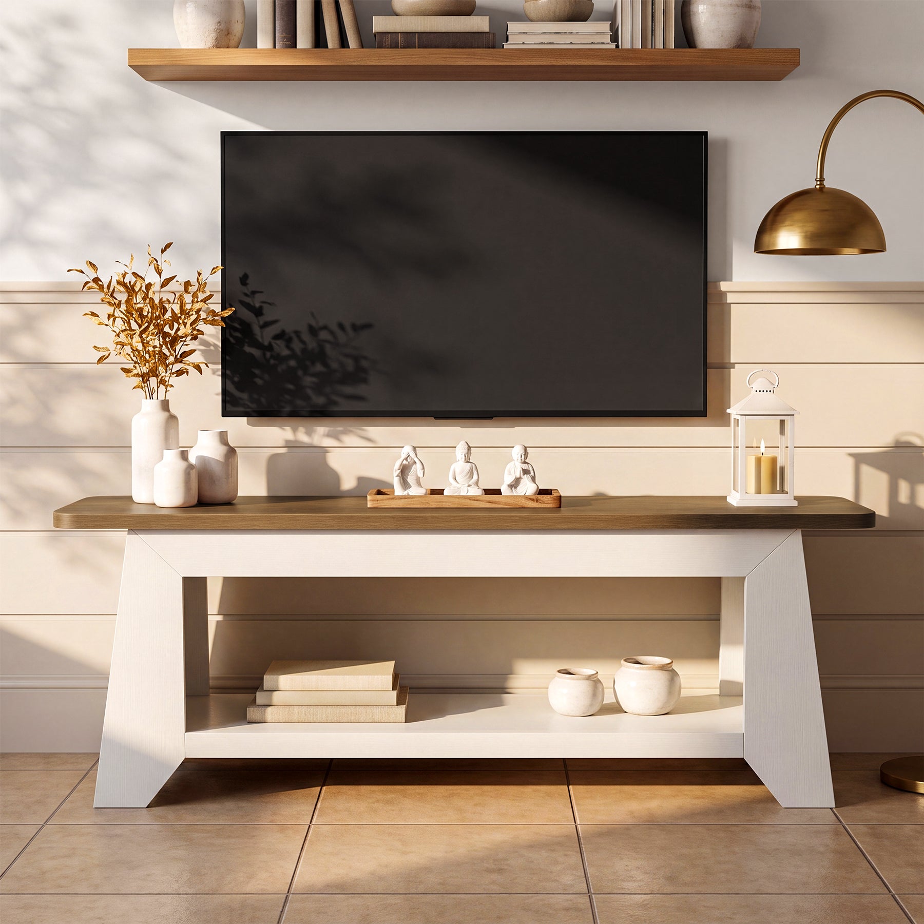 63" Farmhouse TV Stand, Entertainment Center with Storage for Up to 70" TVs