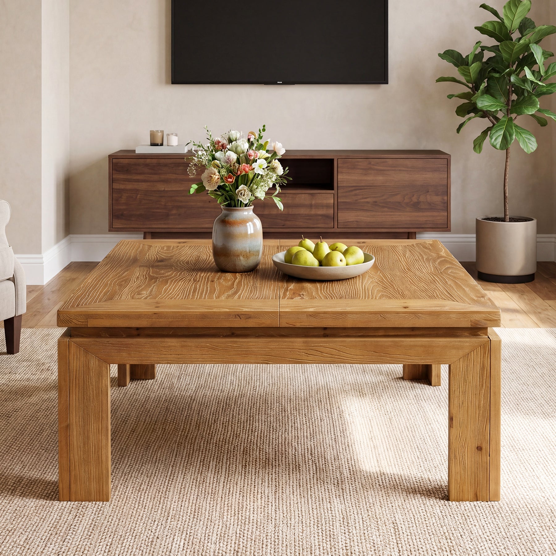 Tribesigns 39.4-Inch Square Coffee Table, Solid Wood Living Room Table