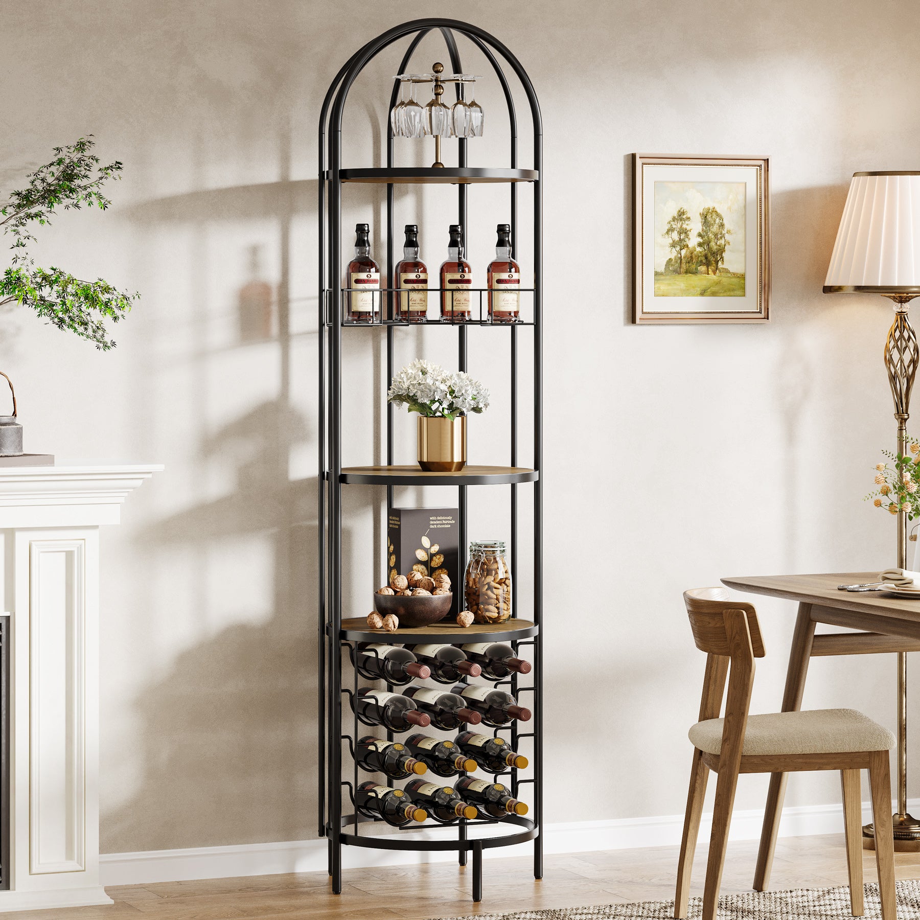 5-Tier Wine Rack, Industrial Bar Wine Cabinet with Bottle Holder