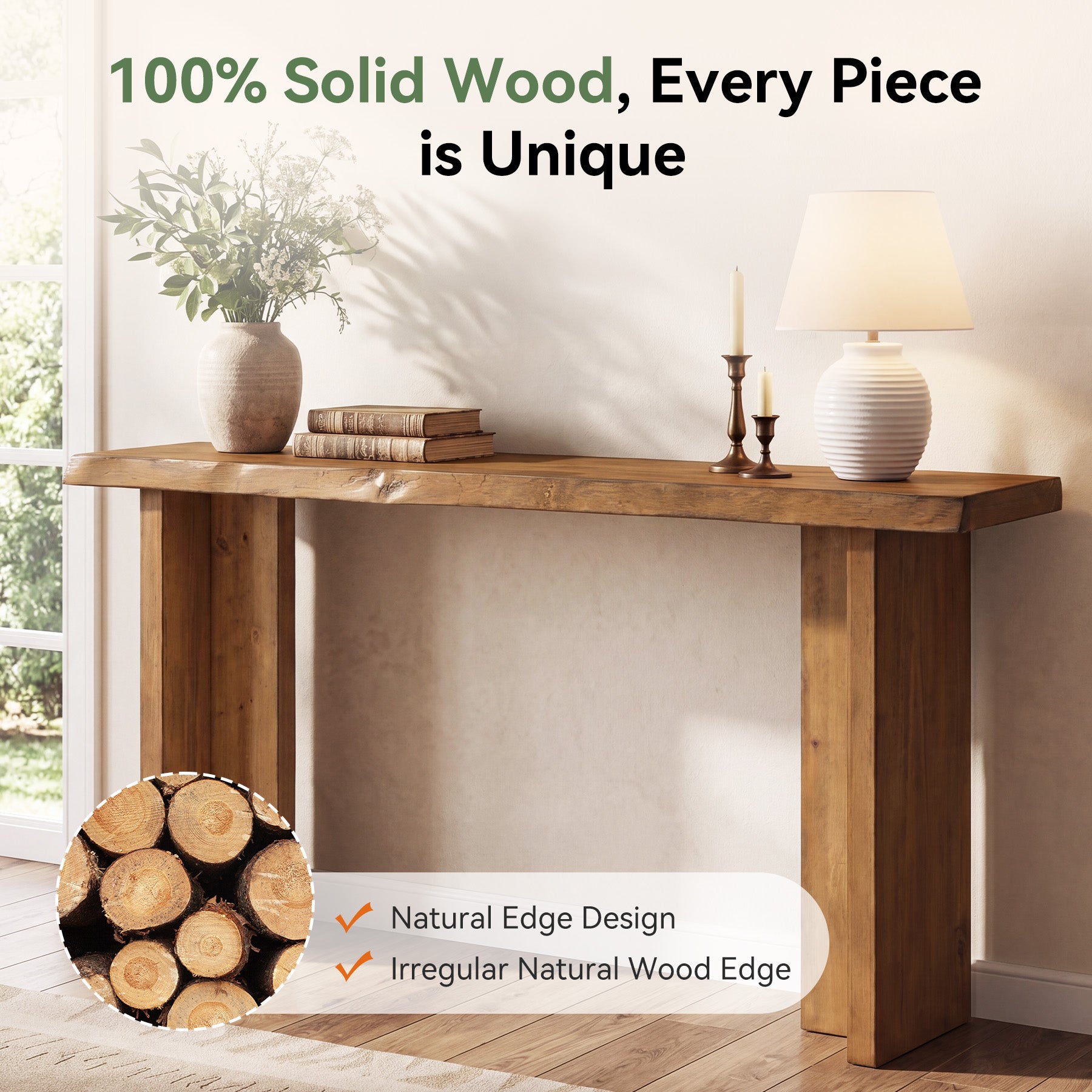 63" Solid Wood Console Table, Narrow Farmhouse Sofa Table for Entryway, Living Room
