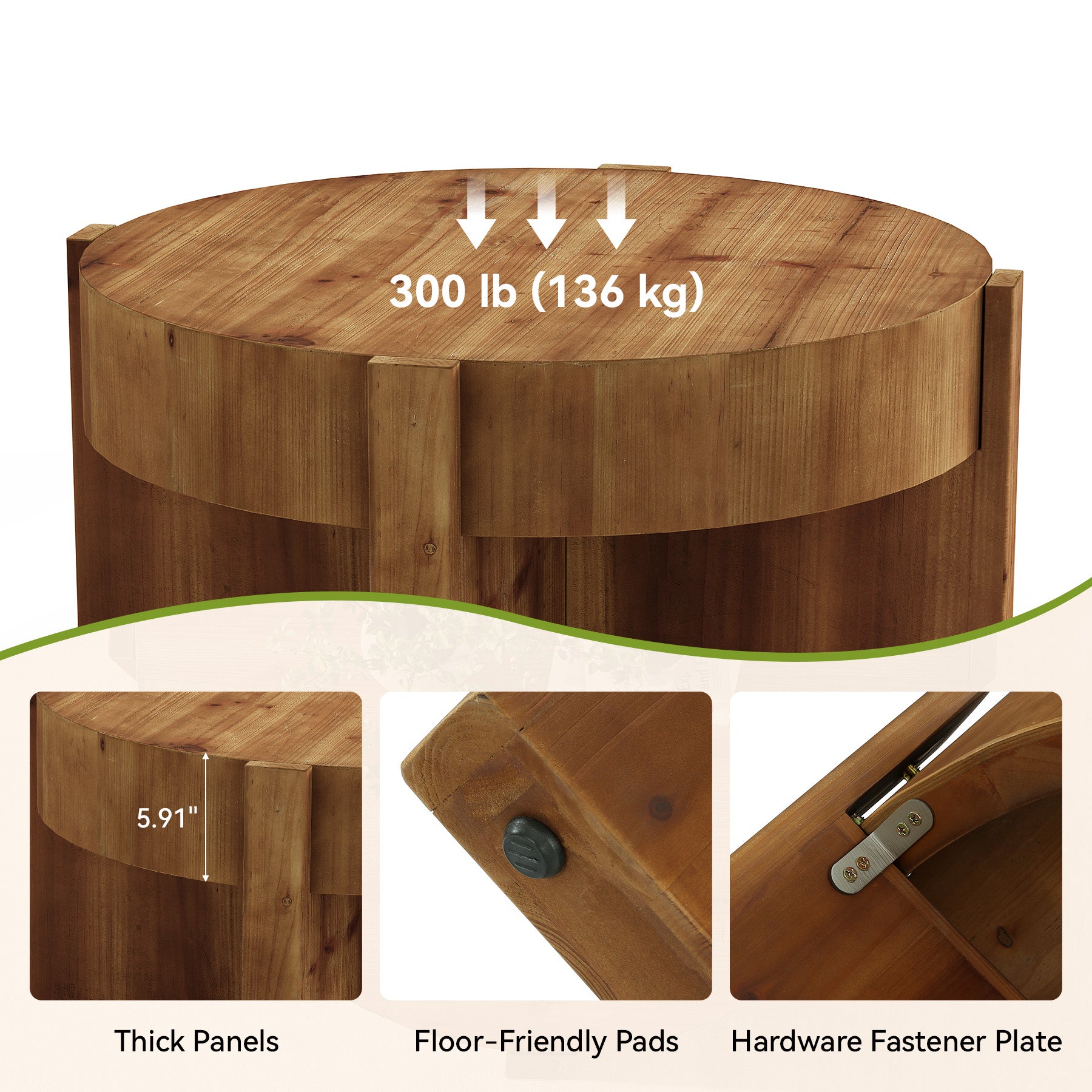 31.5" Round Coffee Table, Solid Wood Center Table with X-Shaped Legs