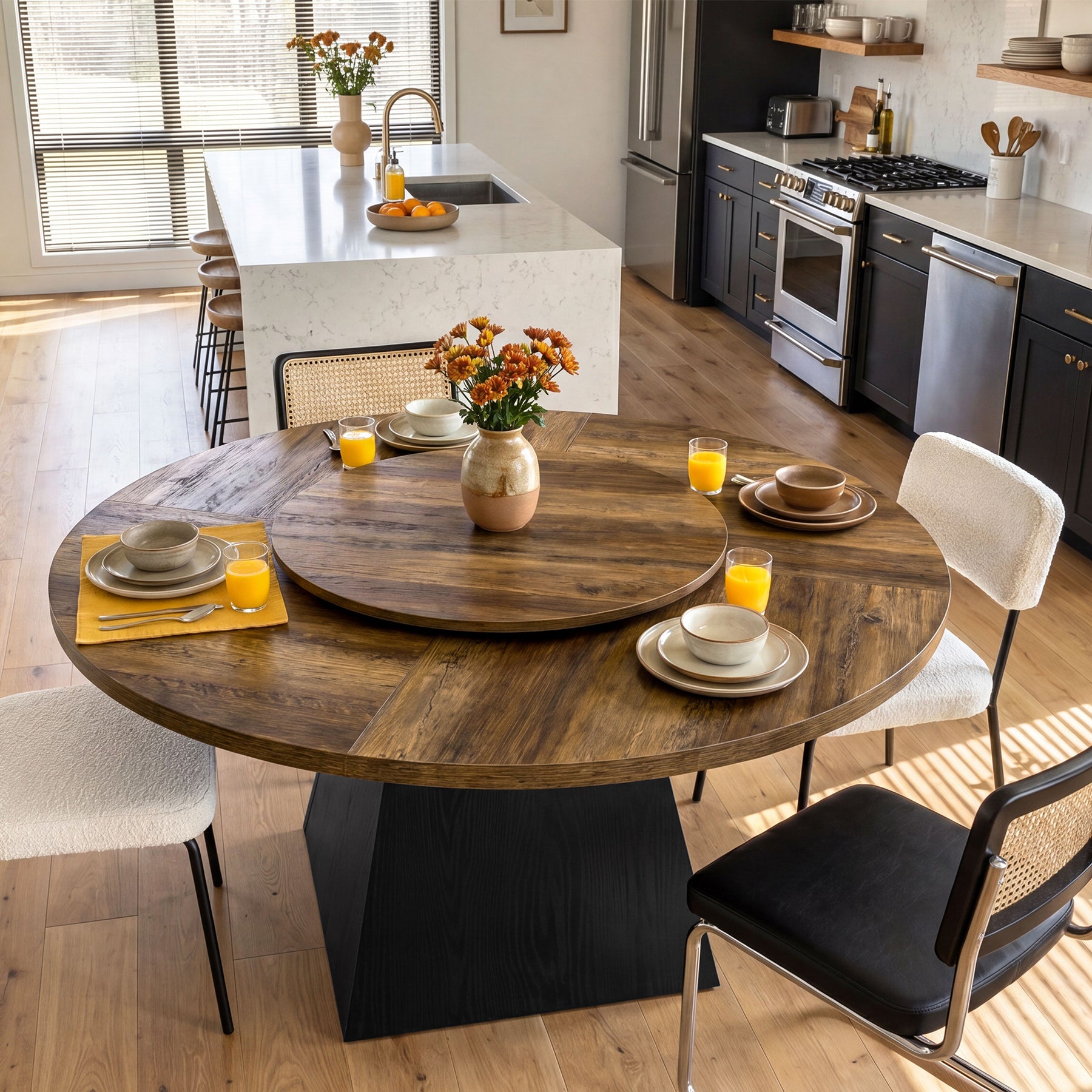 47.24" Round Dining Table for 4-6, Kitchen Table with Removable Lazy Susan