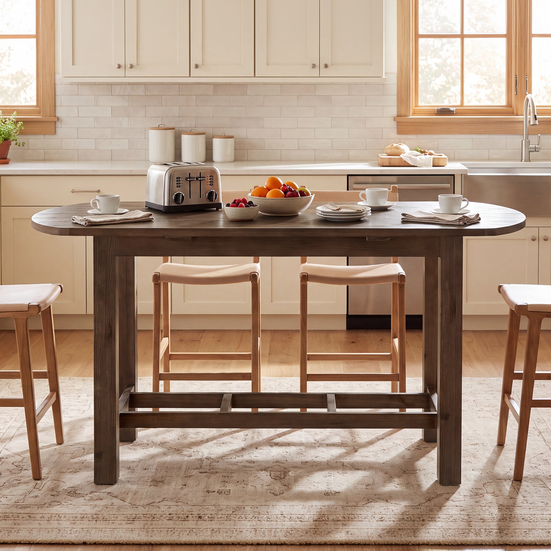 63" Solid Wood Kitchen Island, Farmhouse Stationary Island Table with Oval Tabletop
