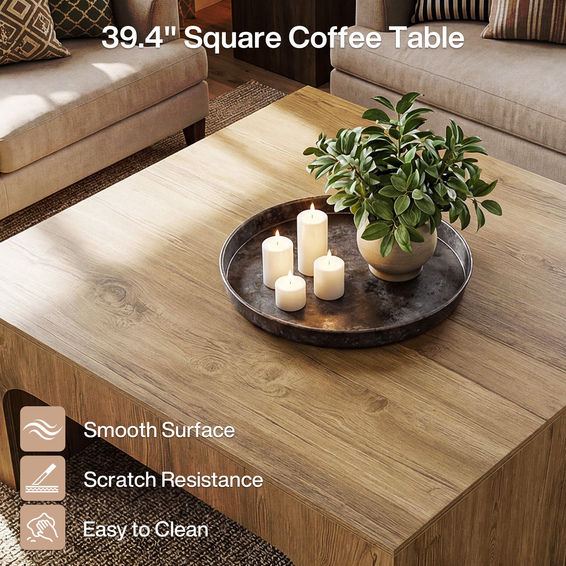 Tribesigns 39" Square Coffee Table, Wooden Farmhouse Center Table for Living Room