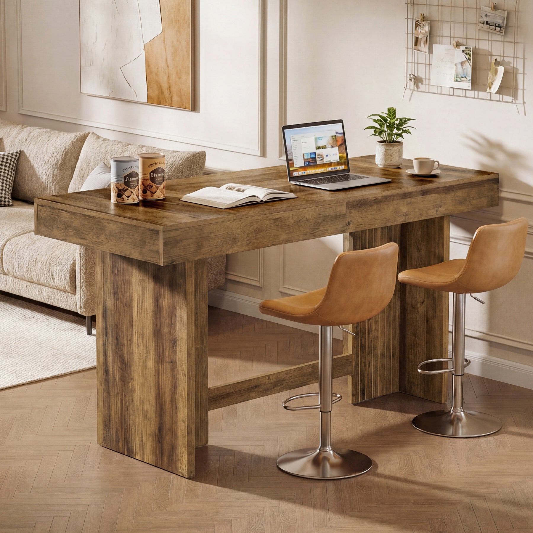 55" Kitchen Island, Farmhouse Stationary Table with Large Worktop