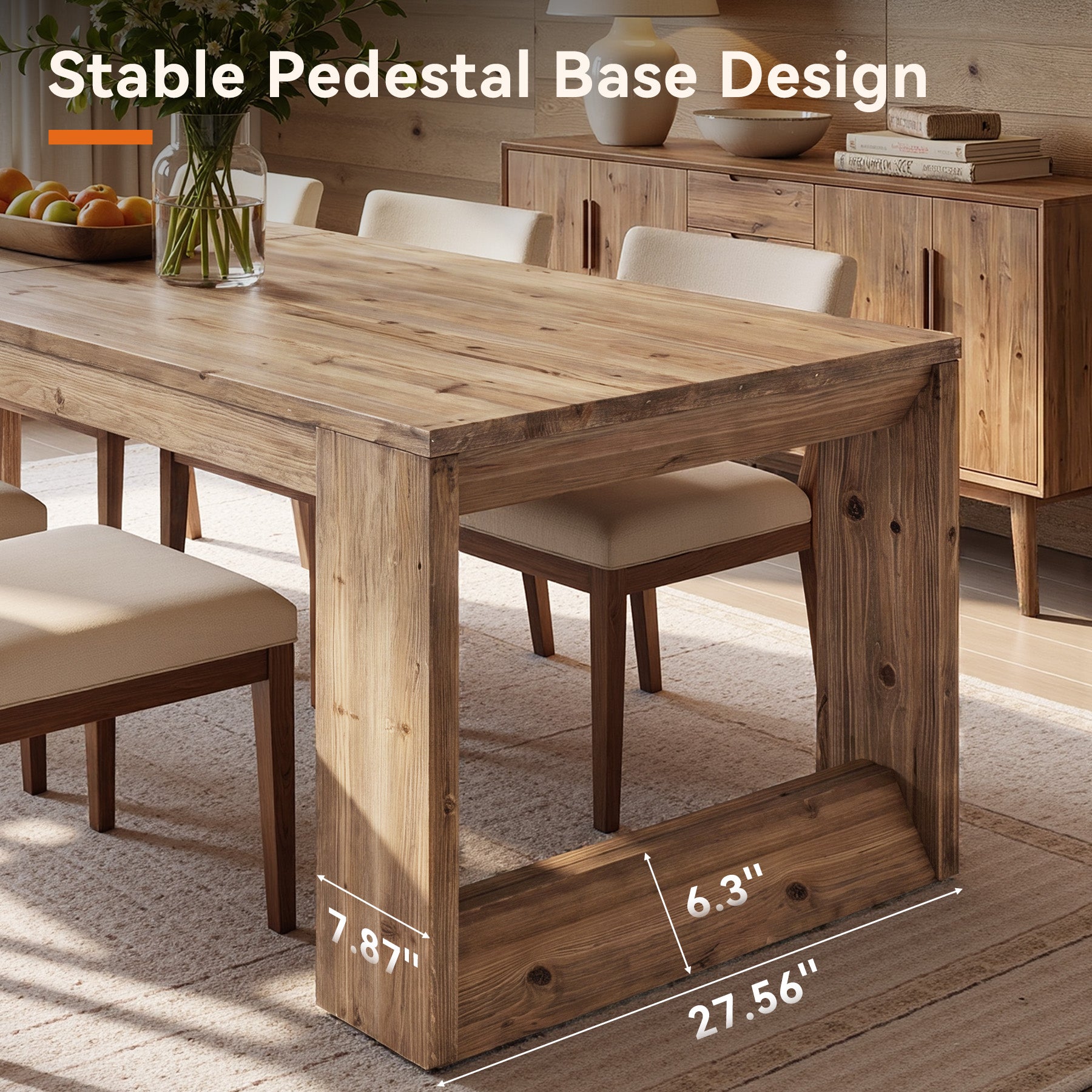 Solid Wood Dining Table, 86.6" Rectangular Kitchen Table for 8-10 People