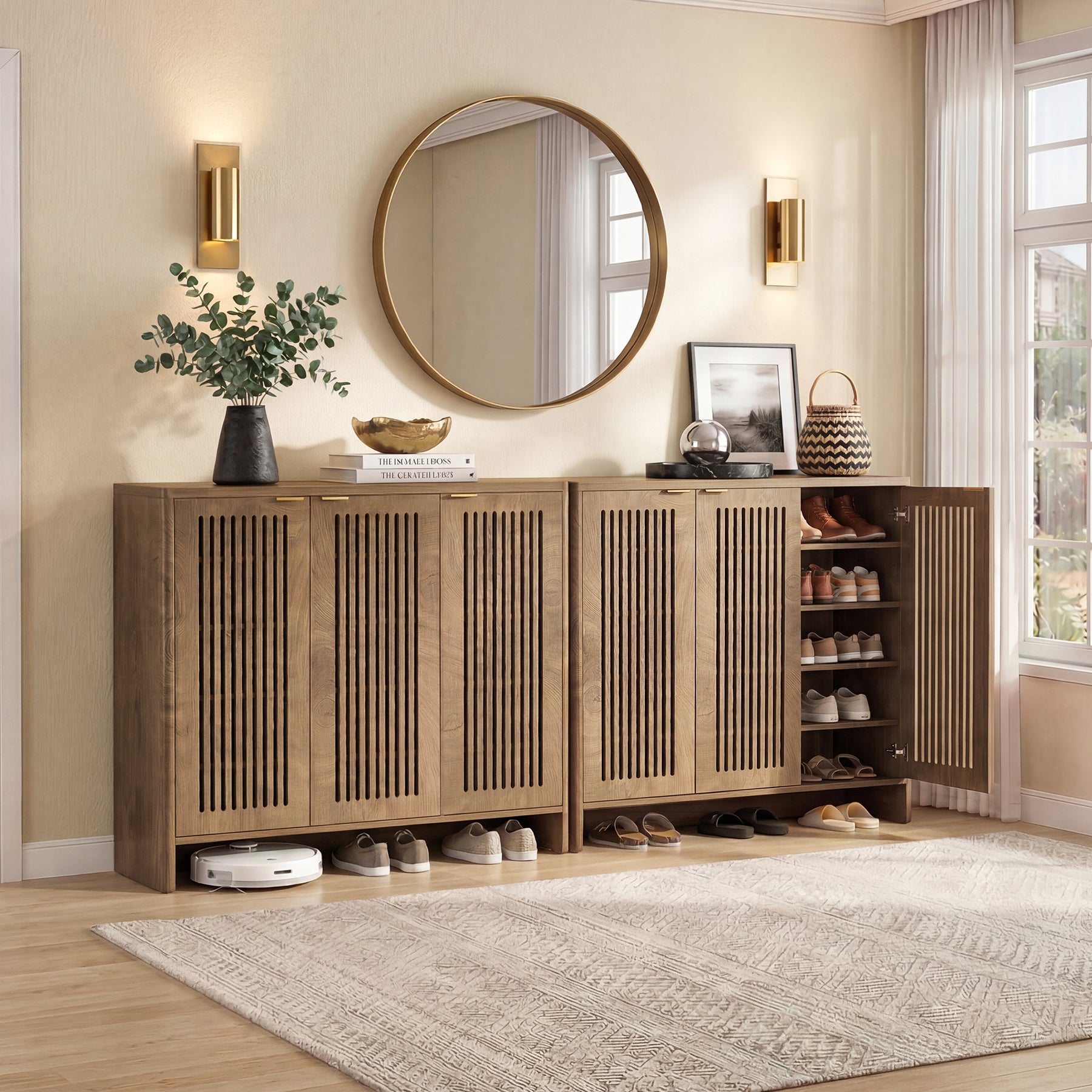 5-Tier Shoe Cabinet with Doors, Wooden Shoe Storage for 25-30 Pairs with Adjustable Shelves