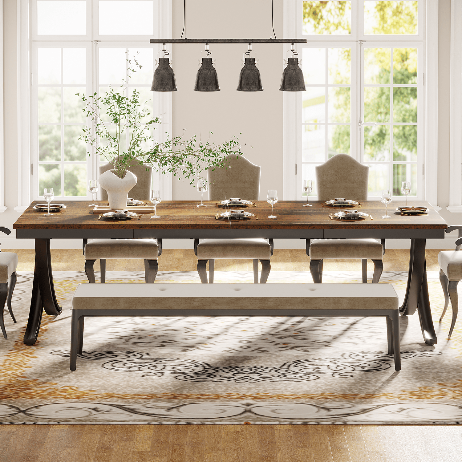 78.74“ Rectangular Dining Table for 6-8, Large Wooden Farmhouse Table