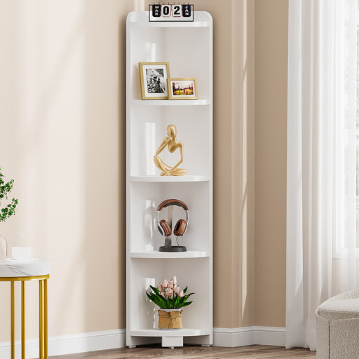 Tribesigns White Corner Shelf, 5 Tier Wood Wall Corner Bookshelf with Anti-Slip Pad