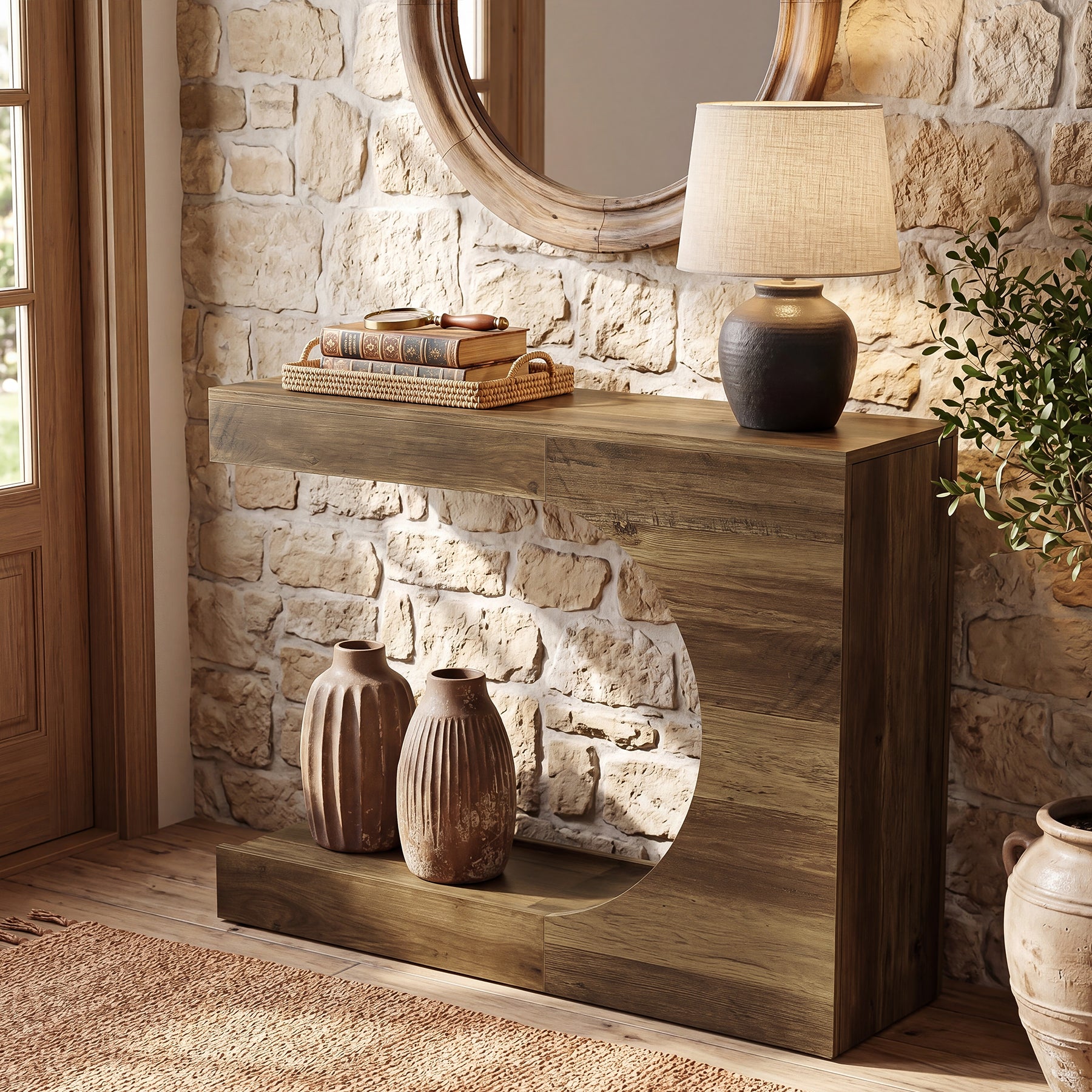 39.4" C-Shaped Console Table, 2-Tier Entryway Sofa Table Behind Couch for Hallway