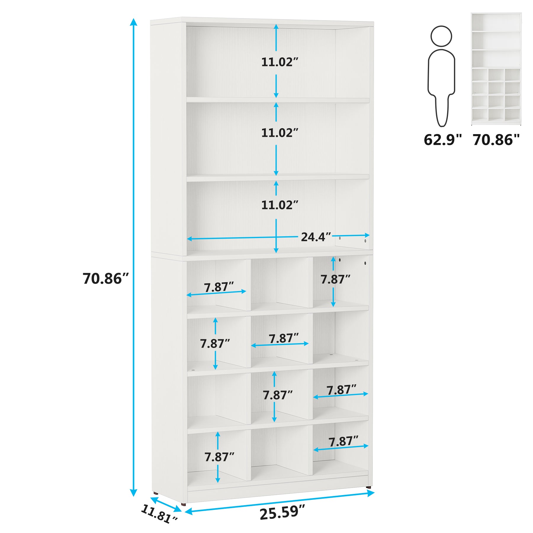 Freestanding Shoe Cabinet, 24 Pair Shoe Rack with Side Hooks