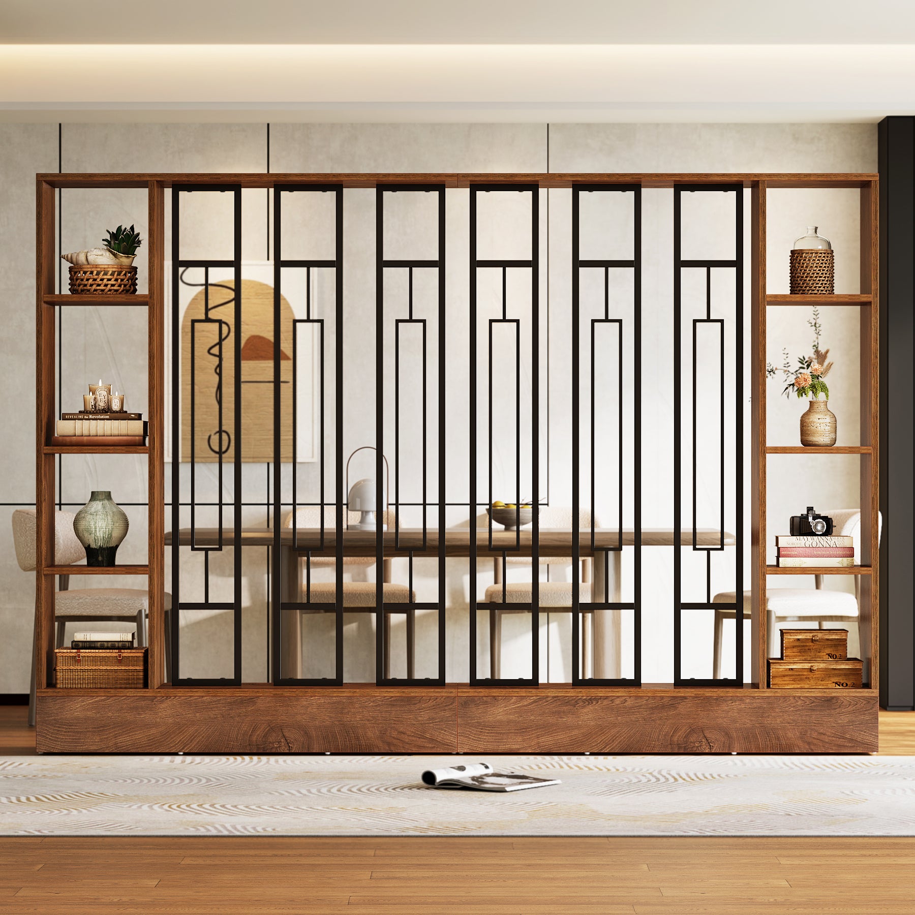 70.9" Wall Room Divider, Freestanding Wall Partition with Display Shelves