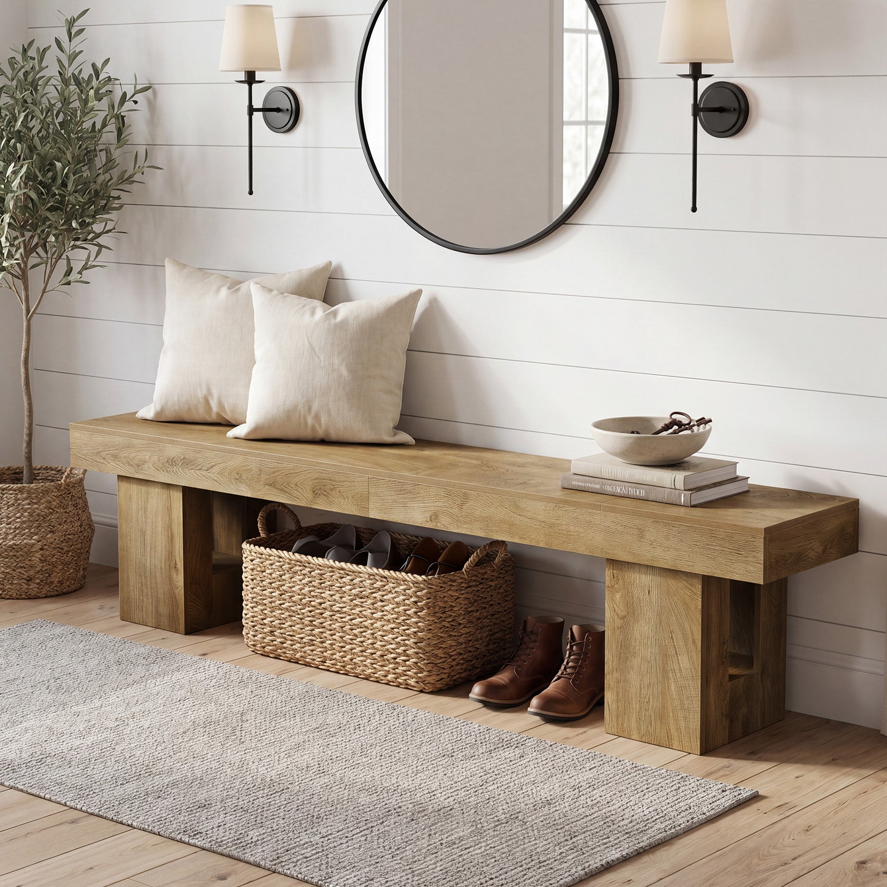 83" Entryway Bench, Extra-Long Shoe Bench with Sturdy Base for Hallway
